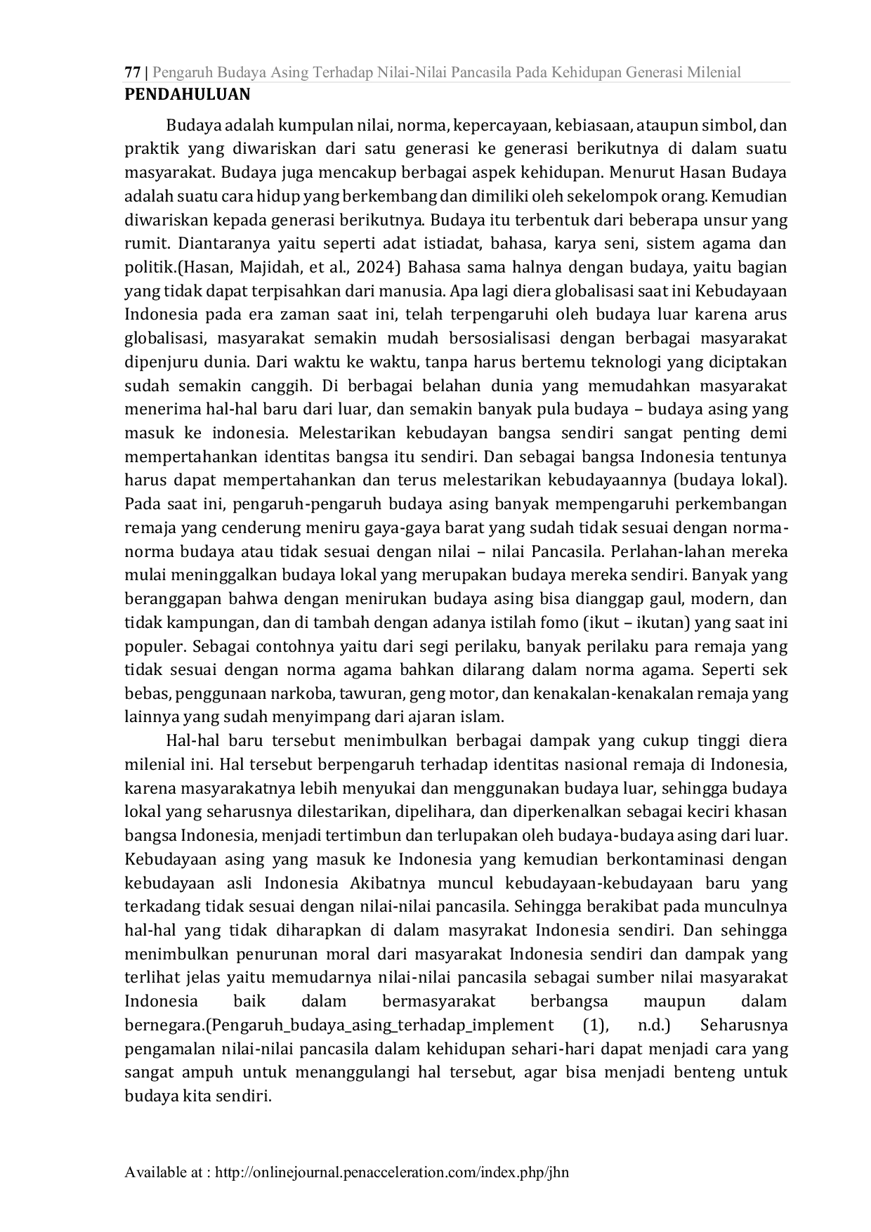 JURIS Pengaruh Budaya Asing Terhadap Nilai Nilai Pancasila Pada Kehidupan Generasi Milenial