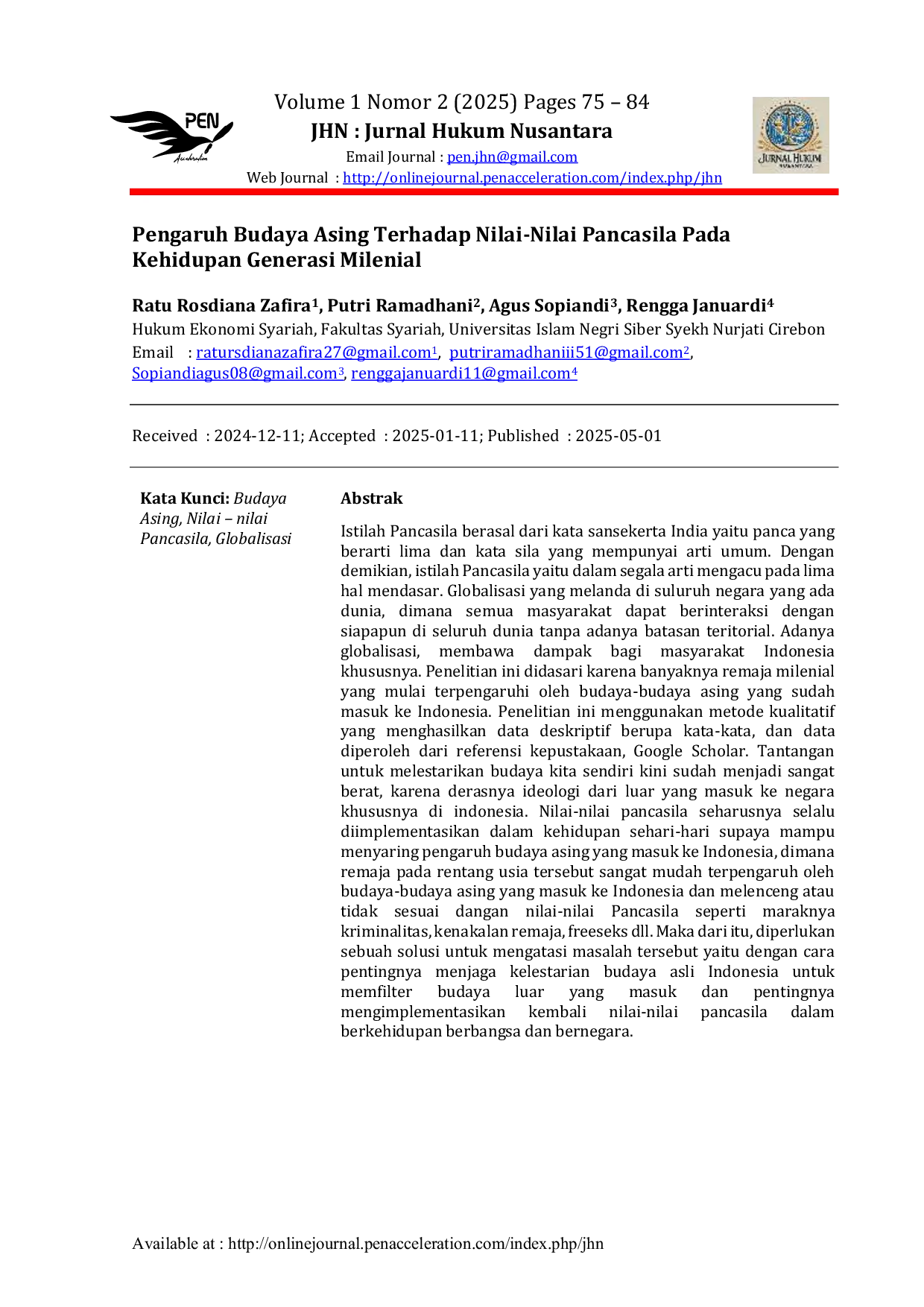JURIS Pengaruh Budaya Asing Terhadap Nilai Nilai Pancasila Pada Kehidupan Generasi Milenial