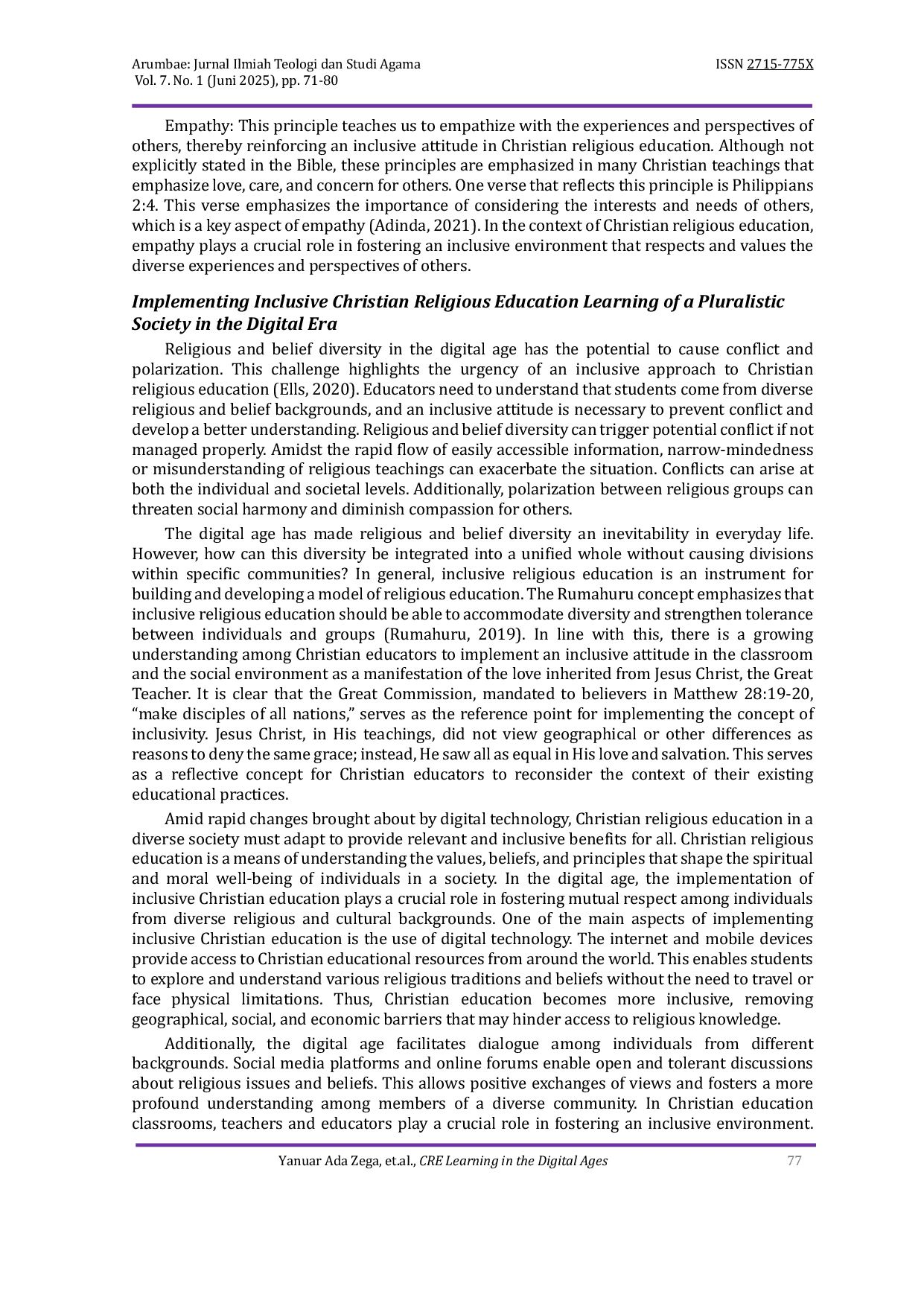 JURIS CRE Learning in the Digital Age An Inclusive Approach to Achieving Religious Moderation Amidst Diversity