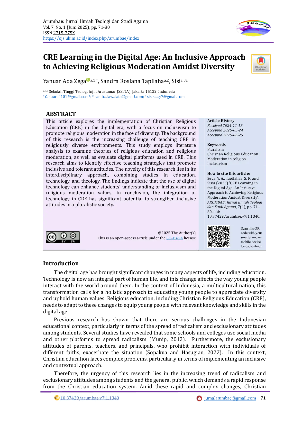 JURIS CRE Learning in the Digital Age An Inclusive Approach to Achieving Religious Moderation Amidst Diversity