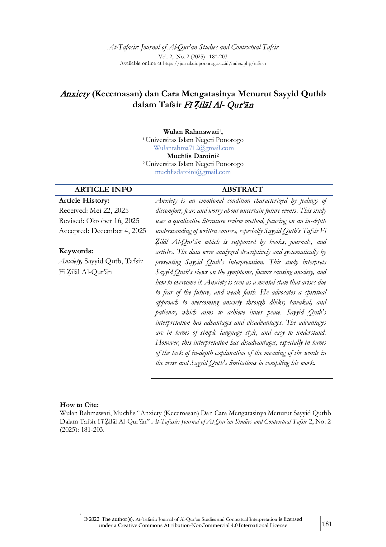 JURIS Anxiety Kecemasan Dan Cara Mengatasinya Menurut Sayyid Quthb Dalam Tafsir F eilAl AlAcQur An