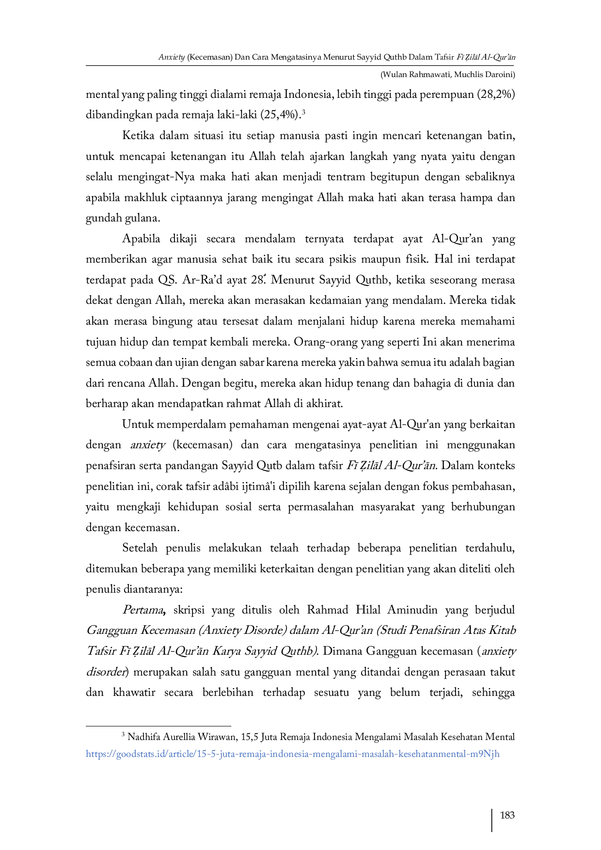 JURIS Anxiety Kecemasan Dan Cara Mengatasinya Menurut Sayyid Quthb Dalam Tafsir F eilAl AlAcQur An