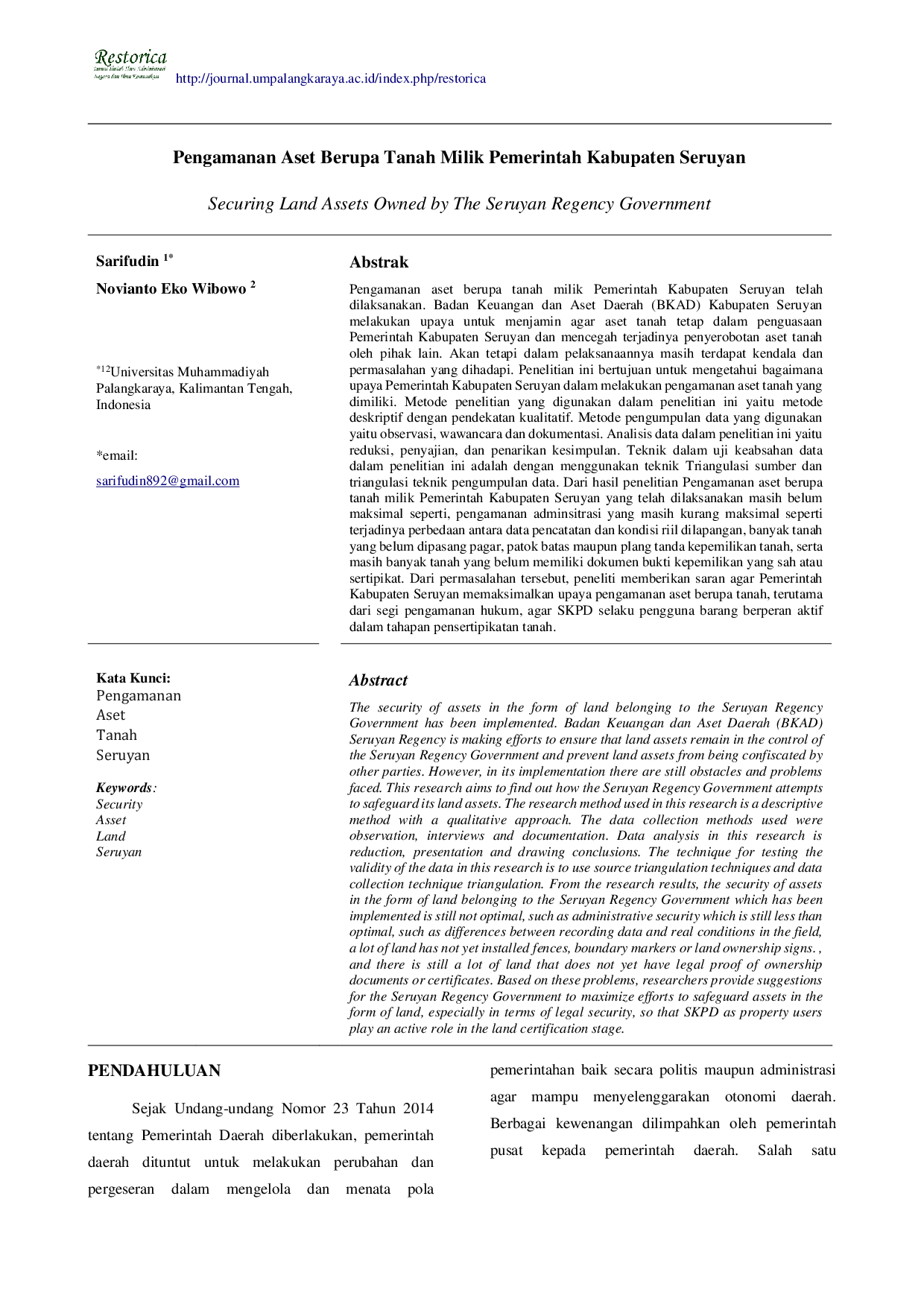 JURIS Pengamanan Aset Berupa Tanah Milik Pemerintah Kabupaten Seruyan