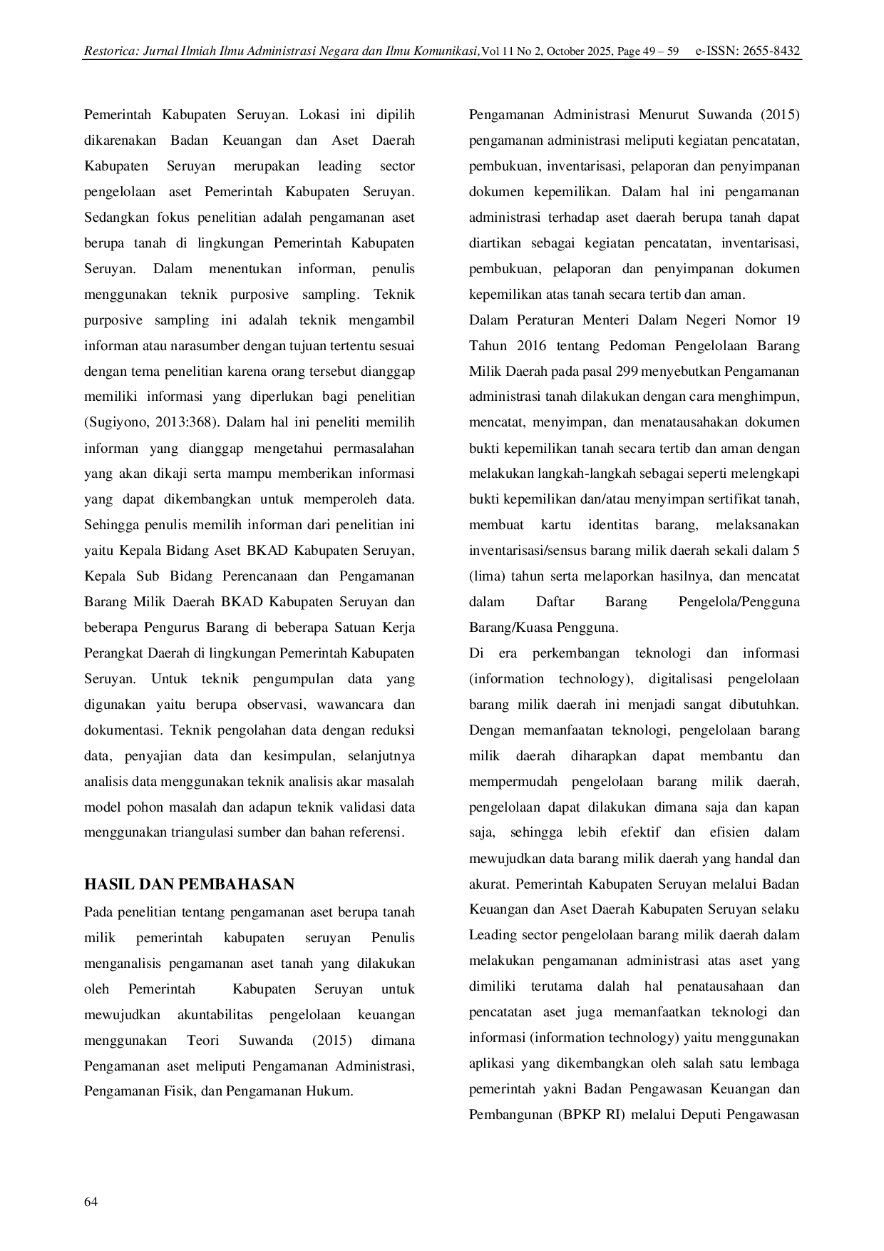 JURIS Pengamanan Aset Berupa Tanah Milik Pemerintah Kabupaten Seruyan