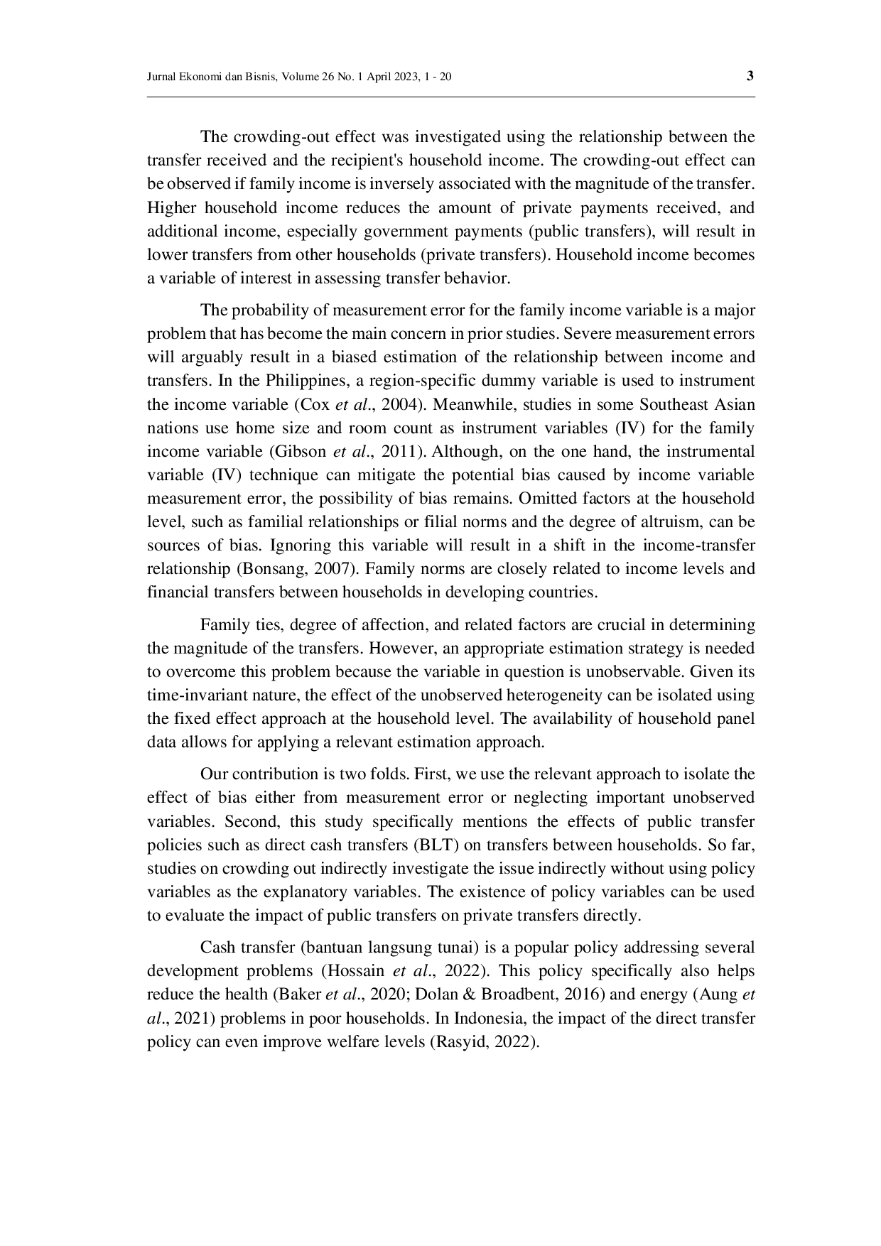 juris The impact of social assistance on households transfer behavior A micro data analysis