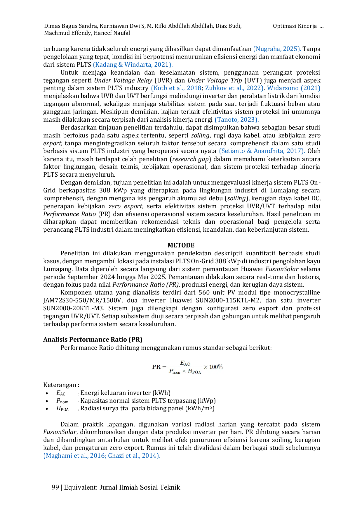JURIS Optimasi Kinerja Sistem Fotovoltaik Terhubung Jaringan On Grid Berkapasitas 308 kWp