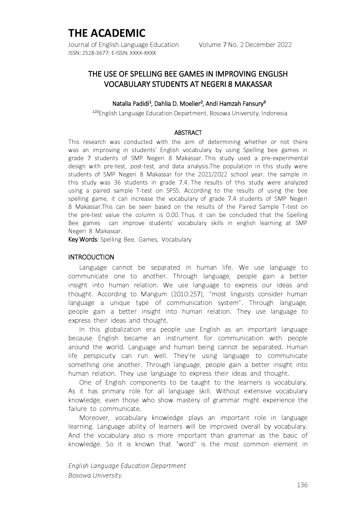 juris The Use of Spelling Bee Games in Improving English Vocabulary Students at Negeri 8 Makassar