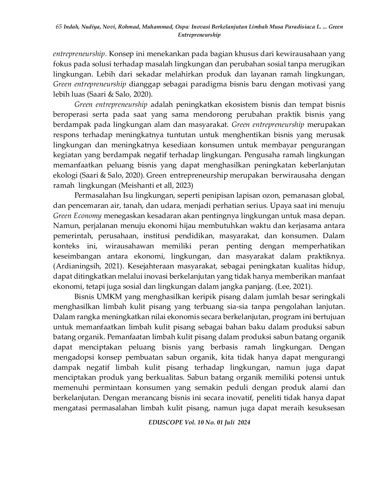 JURIS Inovasi Berkelanjutan Limbah Musa Paradisiaca L untuk Meningkatkan Green Entrepreneurship