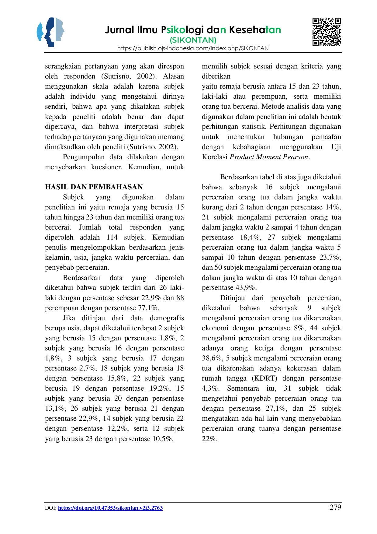 JURIS Keterkaitan Antara Kemampuan Memafkan Dan Kebahagiaan Remaja Dengan Orang Tua Bercerai