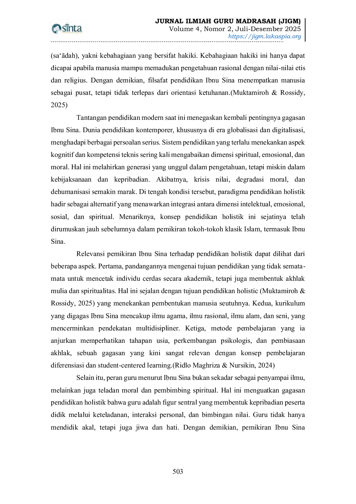 JURIS Filsafat Pendidikan Ibnu Sina dan Relevansinya dalam Pengembangan Pendidikan Holistik