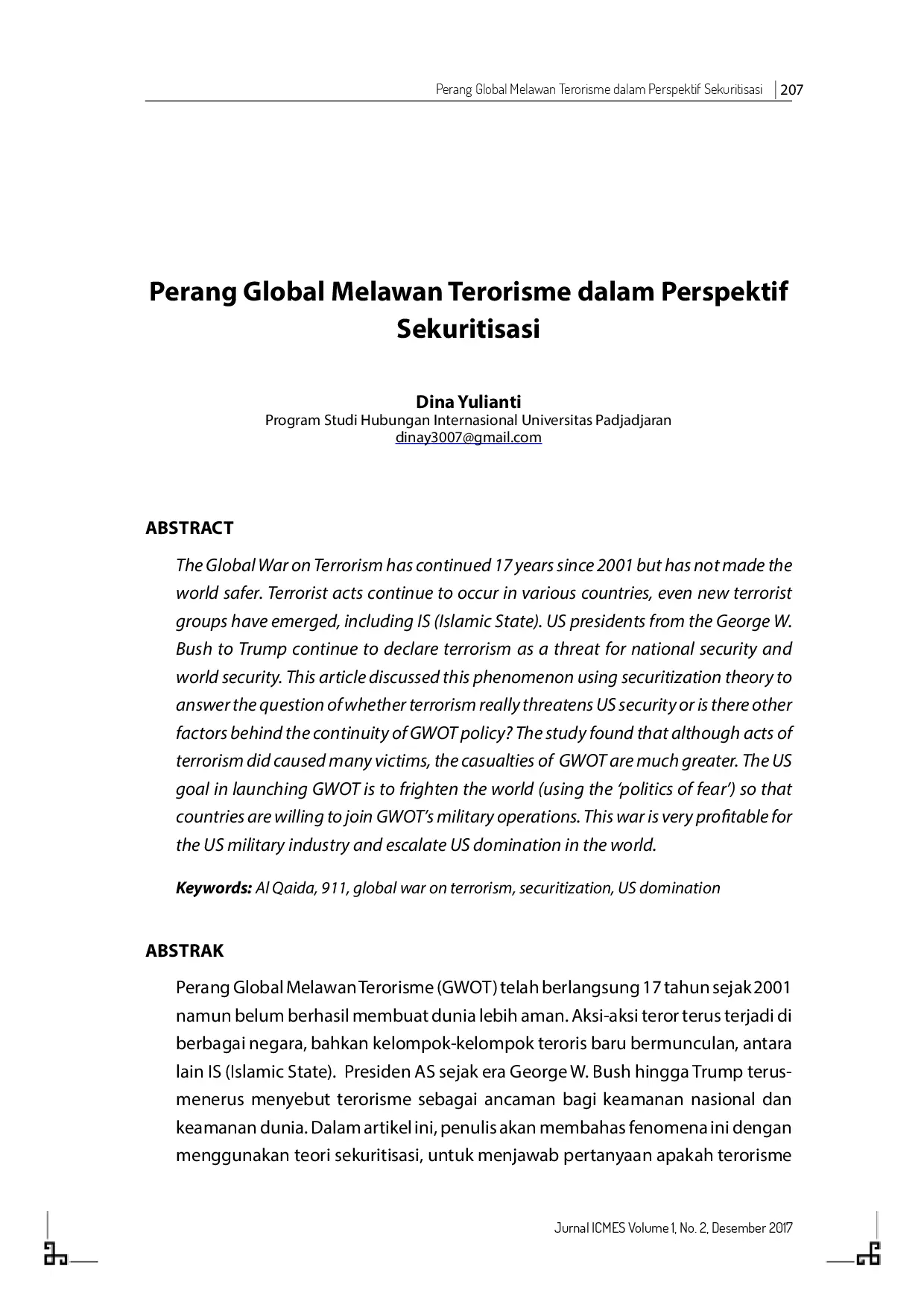 juris Perang Global Melawan Terorisme dalam Perspektif Sekuritisasi