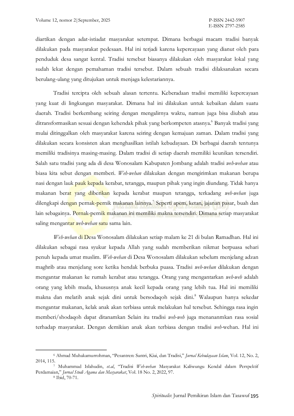 JURIS Makna Tradisi Weh wehan pada Bulan Ramadhan di Desa Wonosalam Kabupaten Jombang