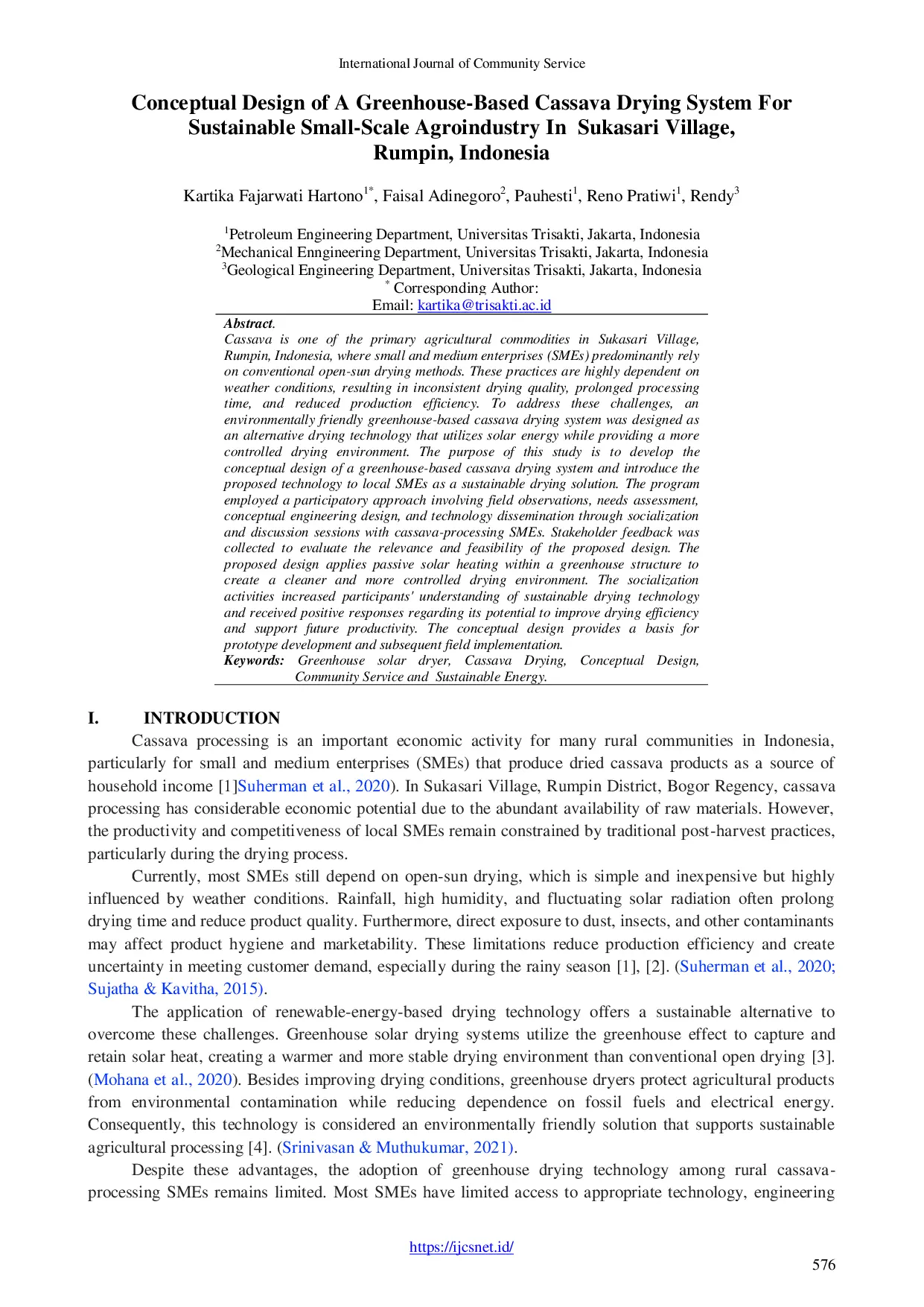 JURIS Conceptual Design Of A Greenhouse Based Cassava Drying System For Sustainable Small Scale Agroindustry In Sukasari Village Rumpin Indonesia