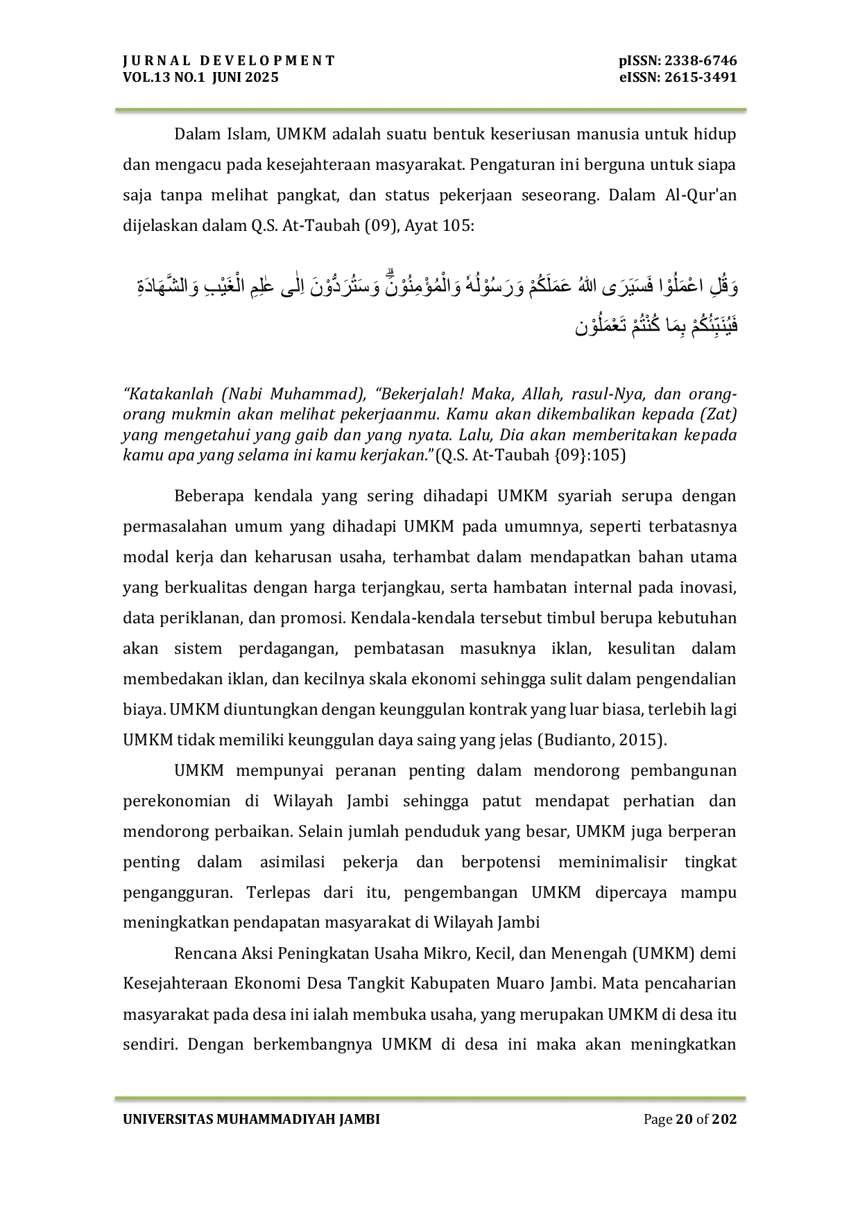 JURIS Strategi Pengembangan Usaha Mikro Kecil Menengah Berbasis Syariah Untuk Meningkatkan Perekonomian Masyarakat Di Desa Tangkit Kabupaten Muaro Jambi