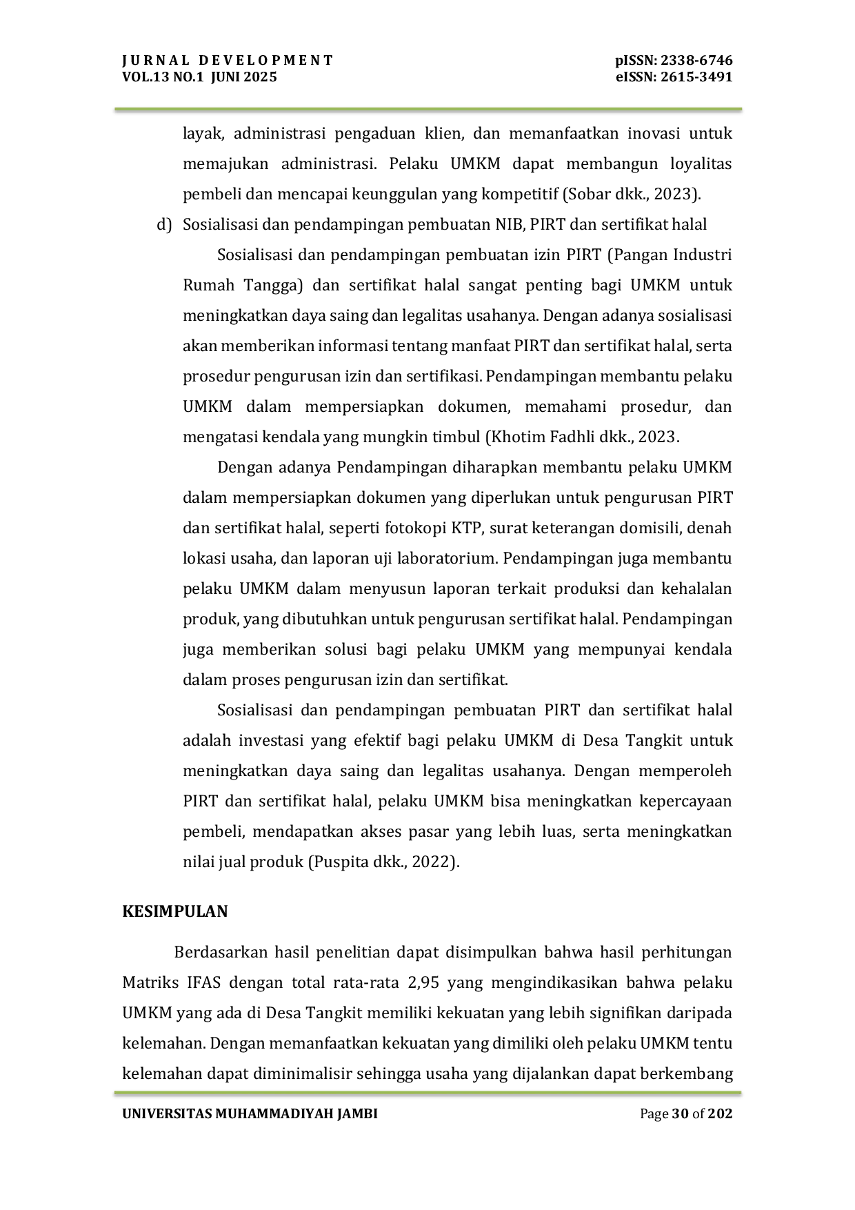 JURIS Strategi Pengembangan Usaha Mikro Kecil Menengah Berbasis Syariah Untuk Meningkatkan Perekonomian Masyarakat Di Desa Tangkit Kabupaten Muaro Jambi