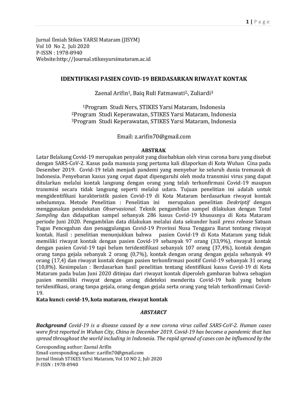 JURIS Identifikasi Pasien Covid 19 Berdasarkan Riwayat Kontak