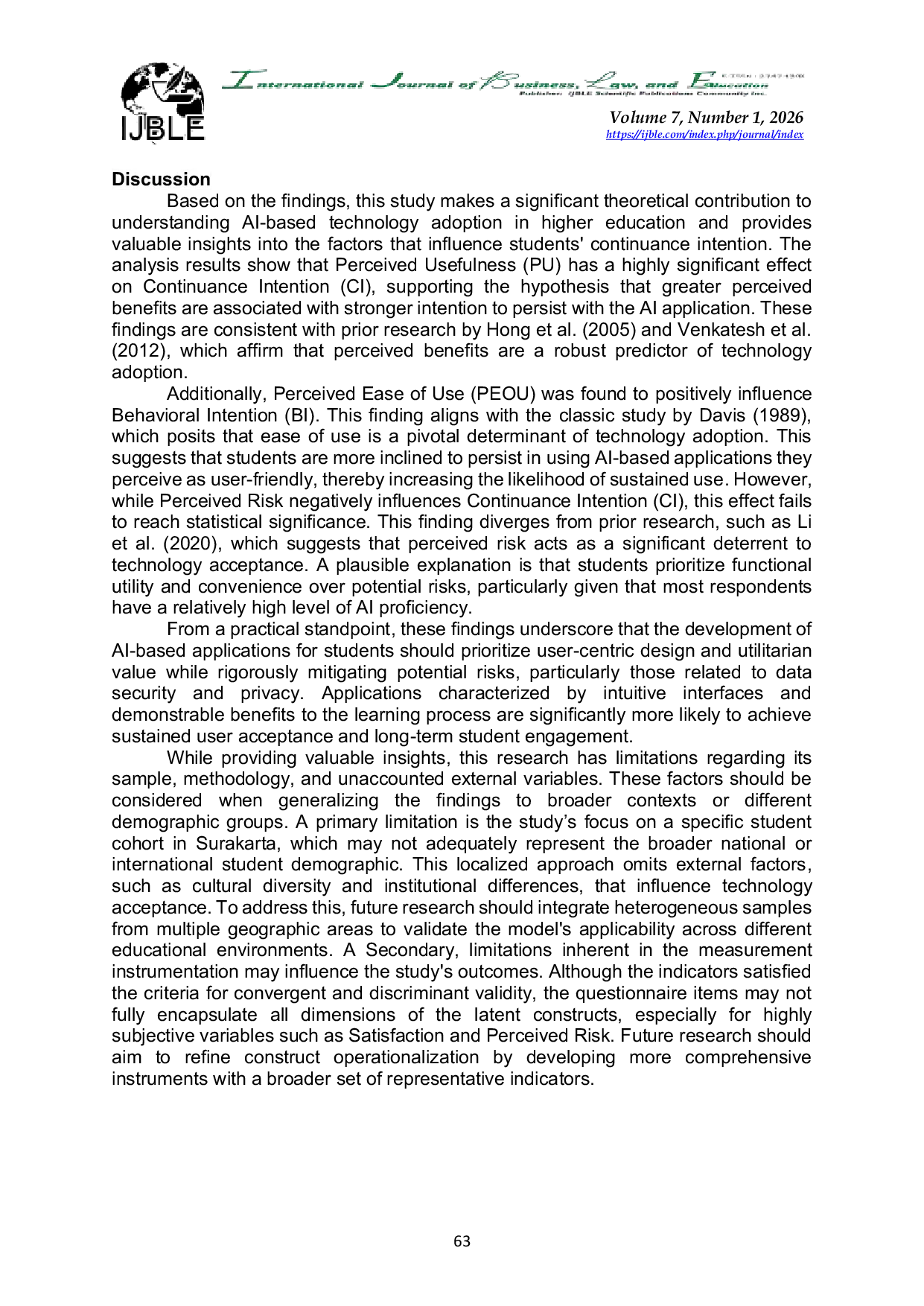JURIS How Perceived Risk Shapes User Satisfaction and Continuance Intention Toward AI Based Applications in Higher Education