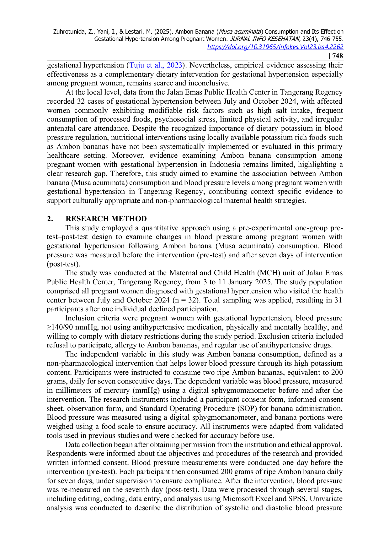 JURIS Ambon Banana Musa acuminata Consumption and Its Effect on Gestational Hypertension Among Pregnant Women