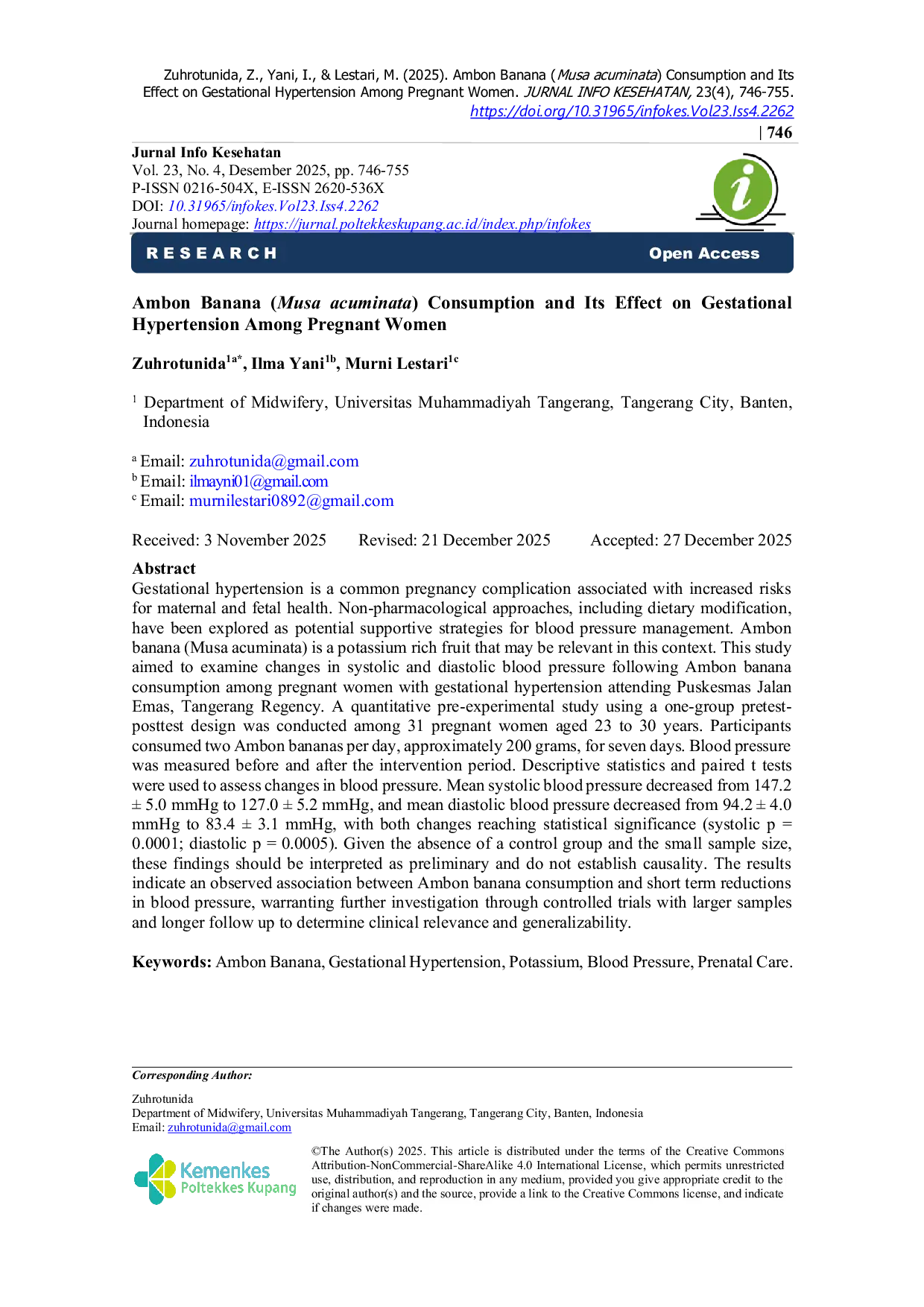 JURIS Ambon Banana Musa acuminata Consumption and Its Effect on Gestational Hypertension Among Pregnant Women