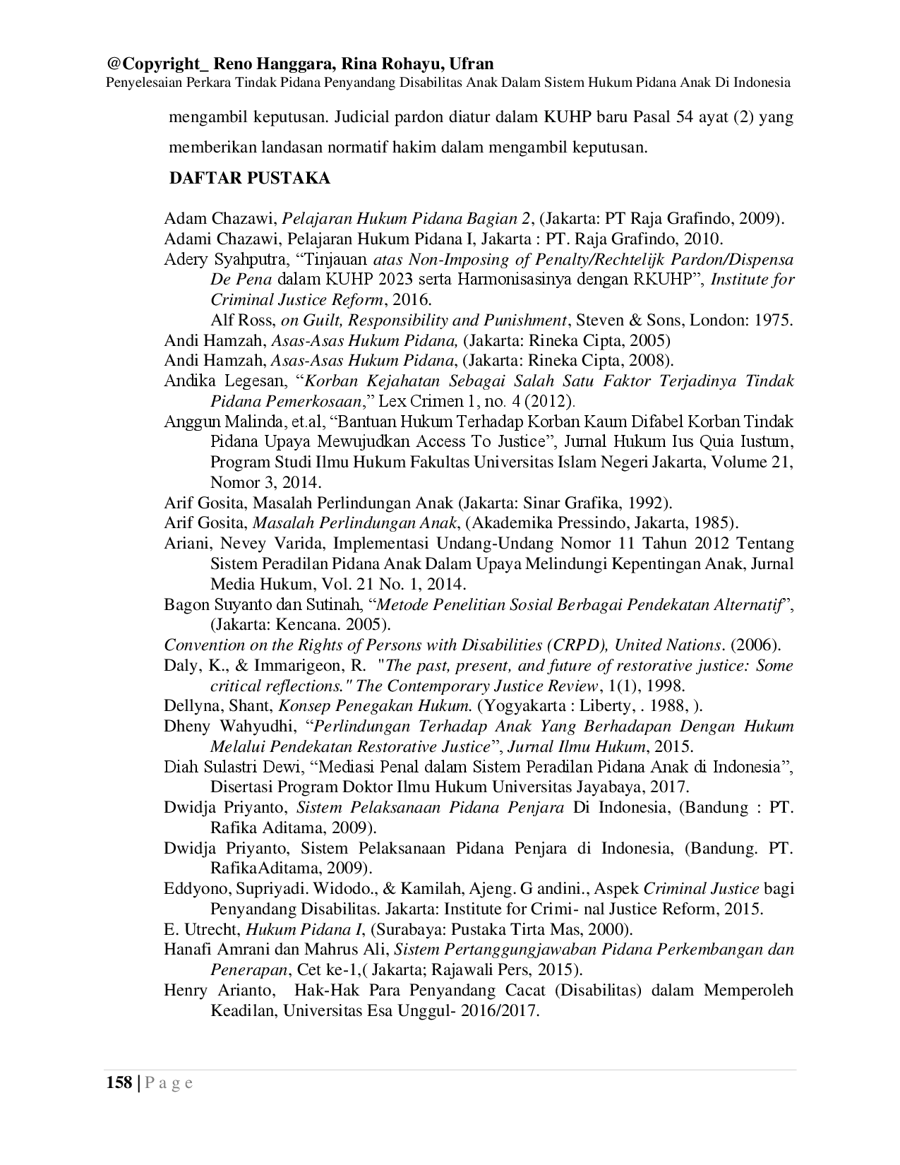 juris Penyelesaian Perkara Tindak Pidana Penyandang Disabilitas Anak Dalam Sistem Hukum Pidana Anak Di Indonesia