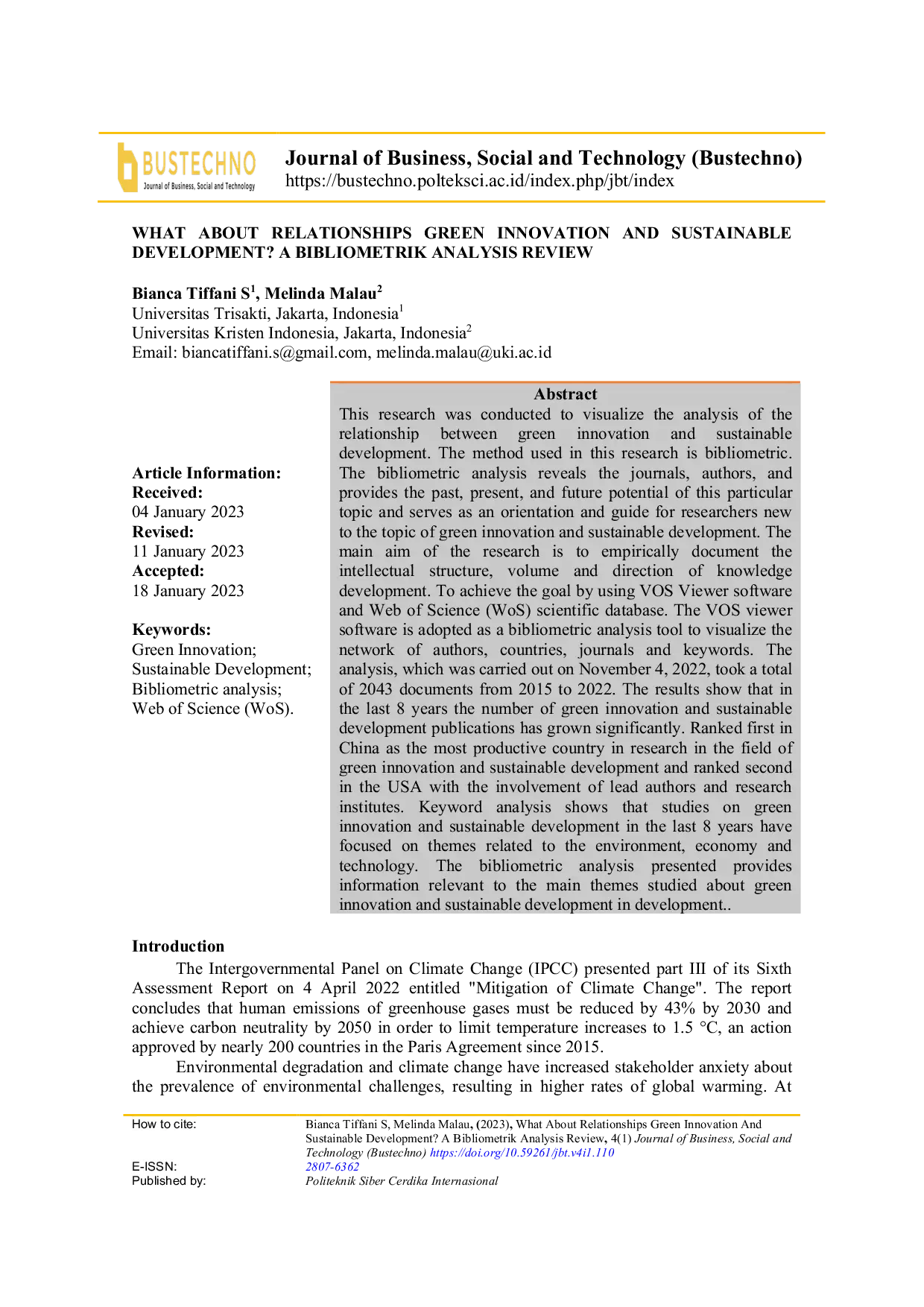 JURIS What About Relationships between Green Innovation and Sustainable Development A Bibliometric Analysis Review
