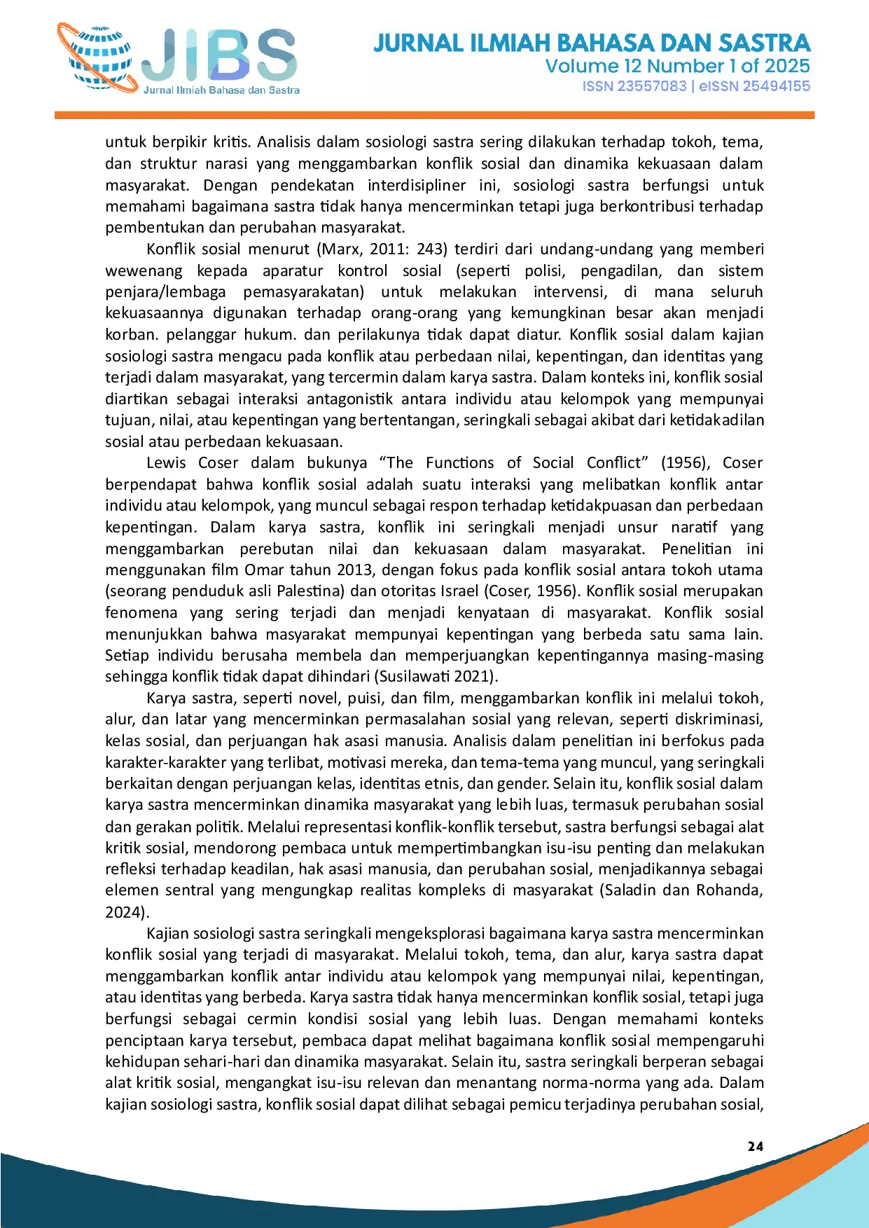 JURIS Representasi Konflik Sosial Dalam Film Omar 2013 Karya Hany Abu Assad Sosiologi Sastra