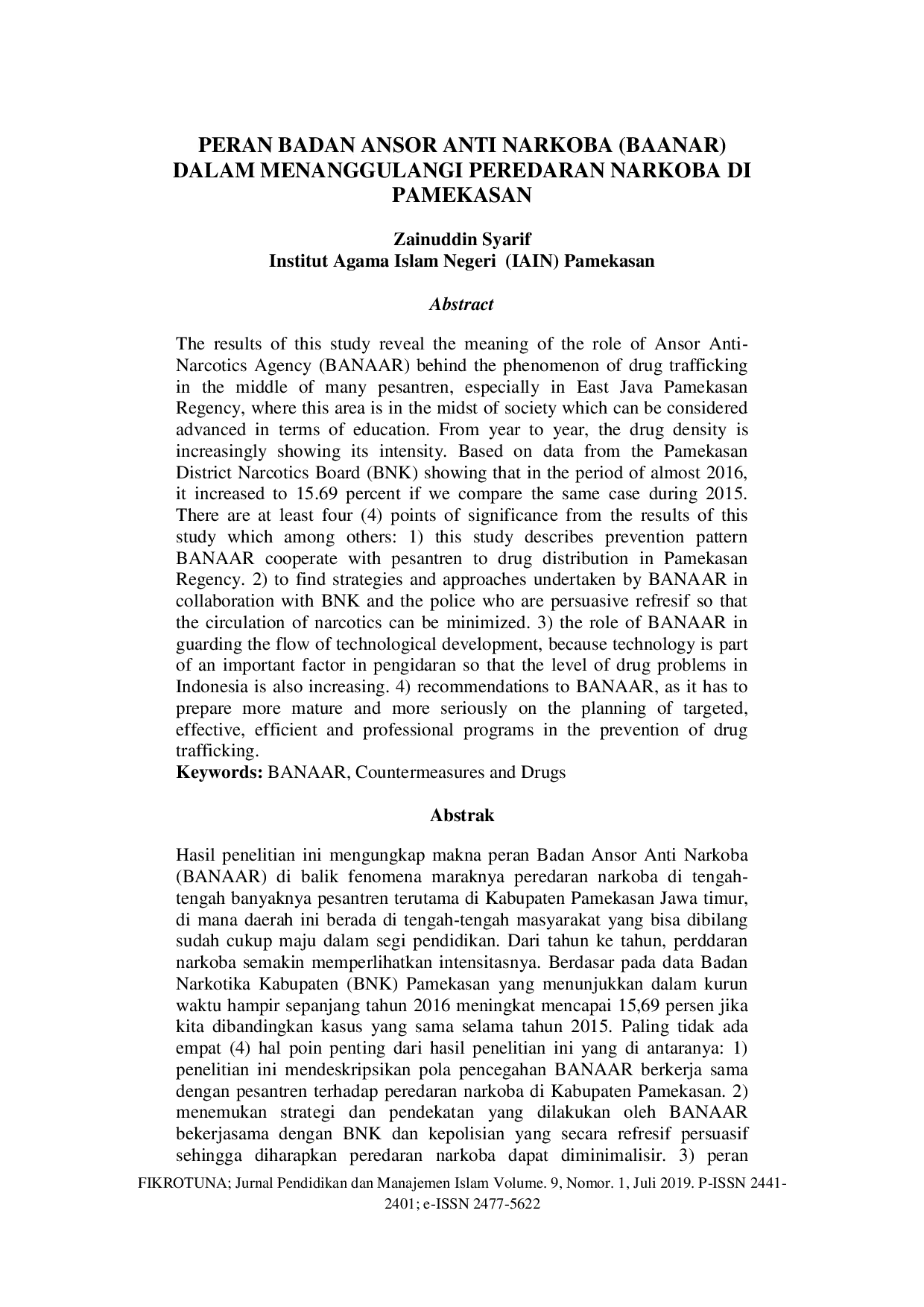 JURIS Peran Badan Ansor Anti Narkoba BAANAR dalam Menanggulangi Peredaran Narkoba di Pamekasan