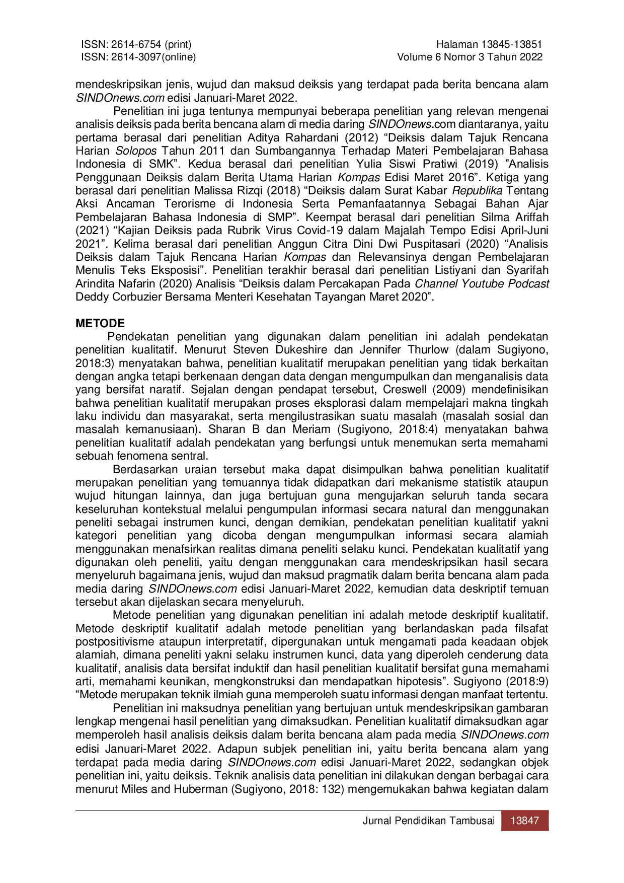 JURIS Analisis Deiksis dalam Berita Bencana Alam pada Media Daring Sindonews Com Edisi Januari Maret 2022