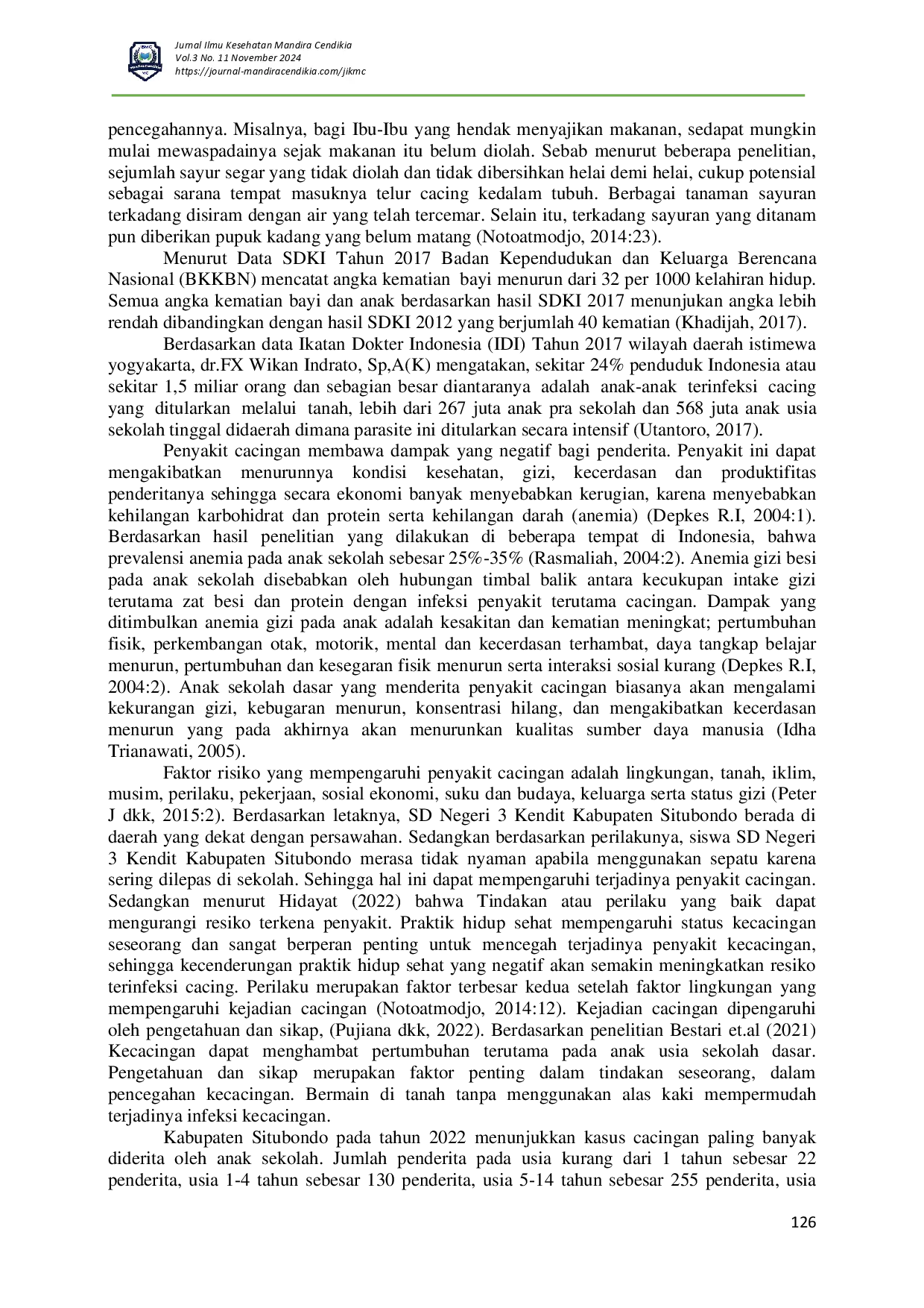 juris Pengaruh Edukasi Dengan Metode Penyuluhan Terhadap Sikap Pencegahan Infeksi Soil Trasmitted Helmint Pada Ibu Dengan Anak Usia Sekolah Di SD Negeri 3 Kendit Situbondo