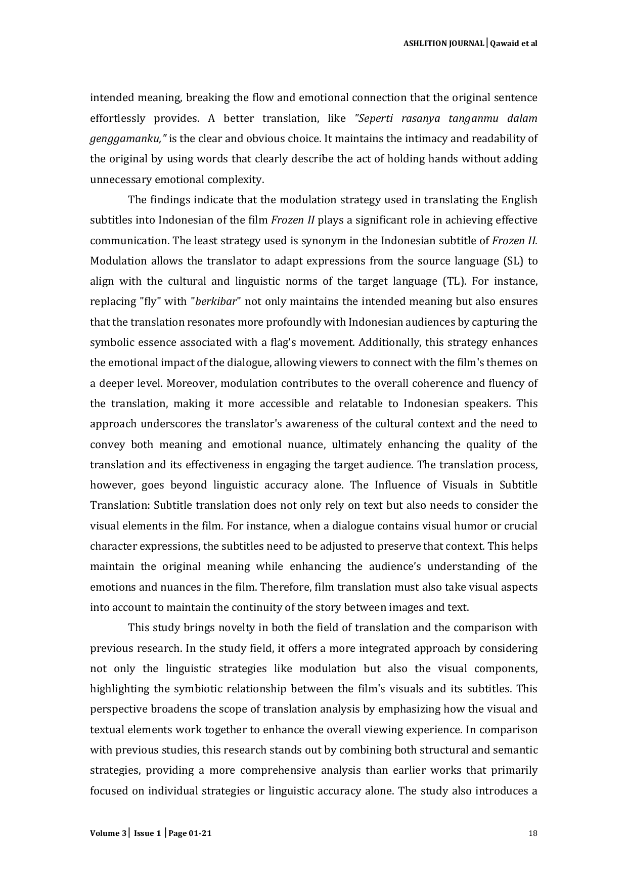 JURIS Translation Studies in Indonesian Subtitle Translated by Pein Akatsuki of a Film Frozen II 2019