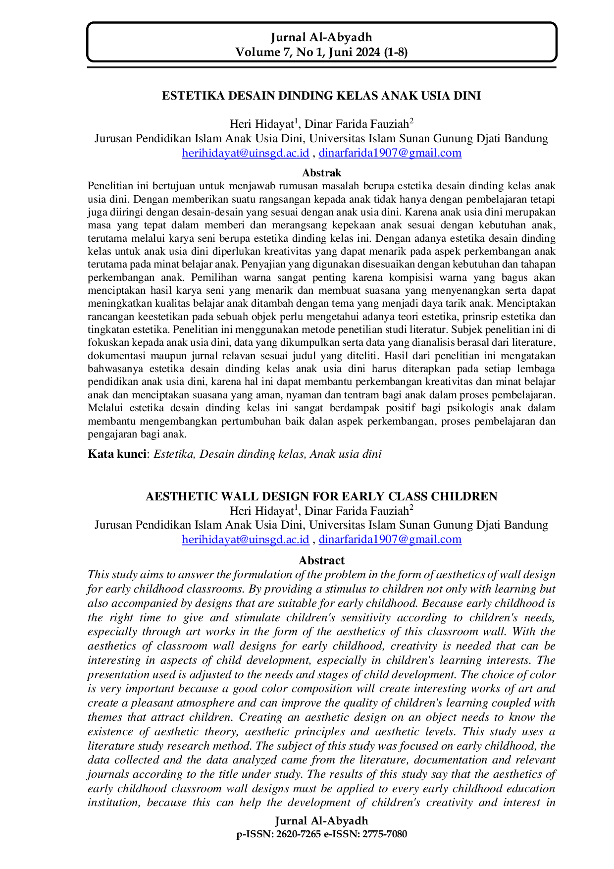 JURIS Estetika Desain Dinding Kelas Anak Usia Dini