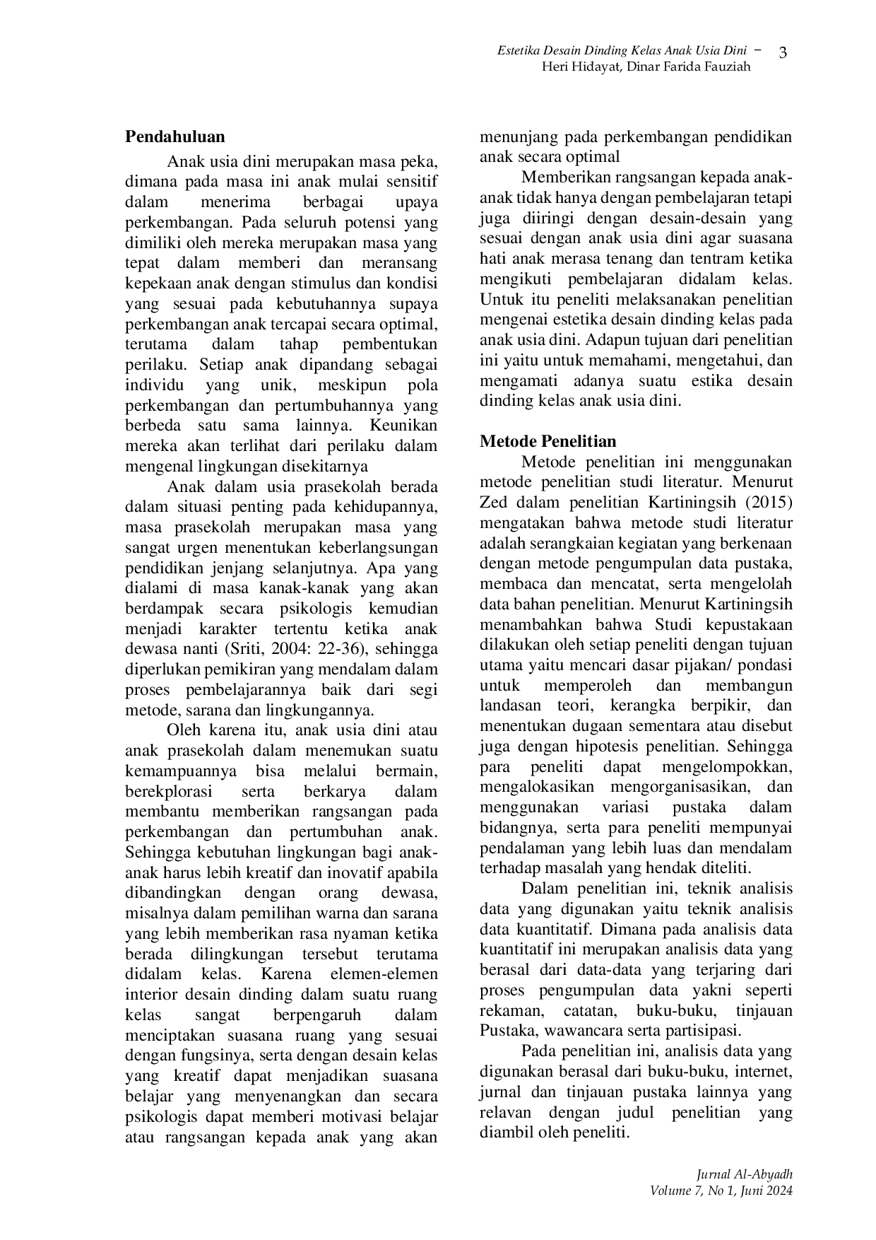 JURIS Estetika Desain Dinding Kelas Anak Usia Dini