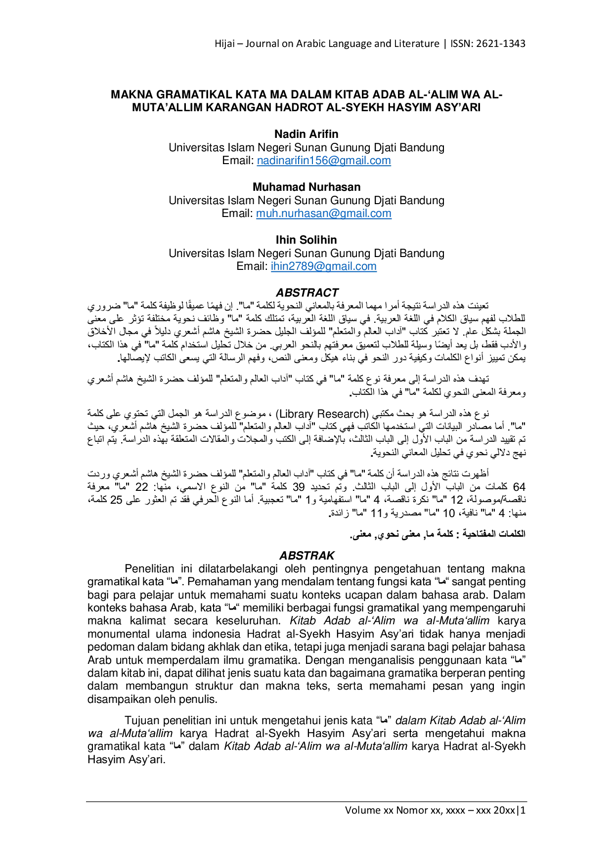 JURIS Makna Gramatikal Kata Ma Dalam Kitab Adab Al Alim Wa Al Muta allim Karangan Hadrot Al Syekh Hasyim Asy ari
