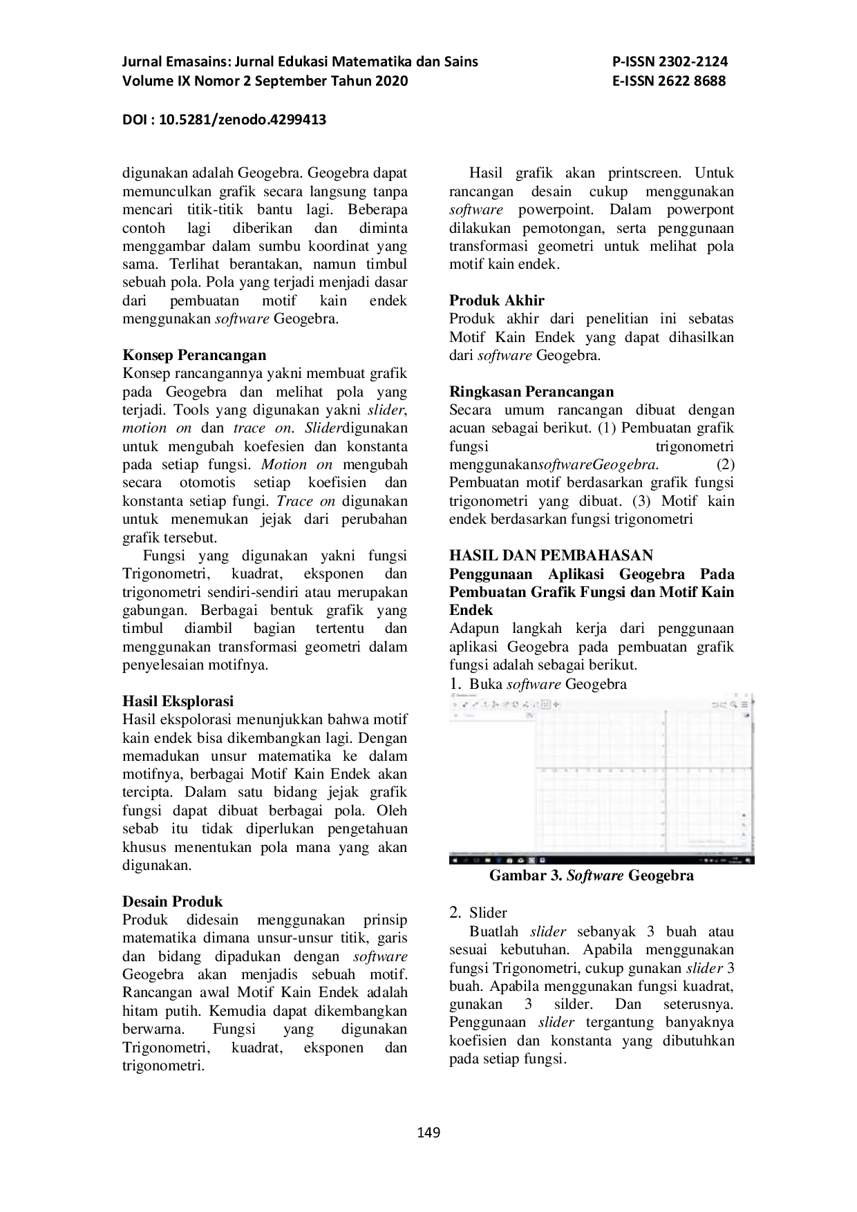 JURIS Pembuatan Motif Kain Endek Melalui Pembuatan Fungsi Trigonometri Pada Software Geogebra