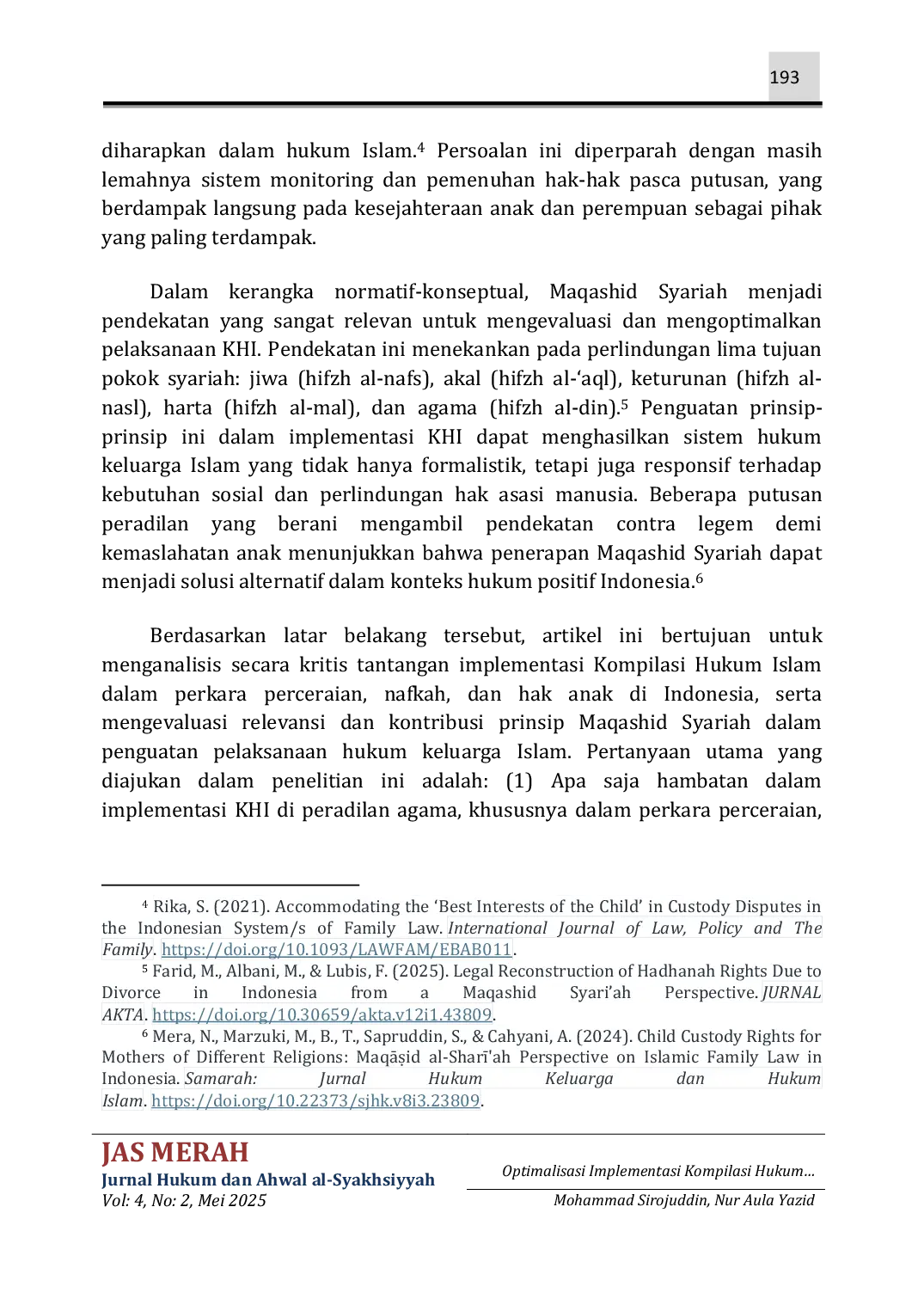 JURIS Optimalisasi Implementasi Kompilasi Hukum Islam dalam Kasus Perceraian Nafkah dan Hak Anak Tantangan dan Relevansi dengan Maqashid Syariah