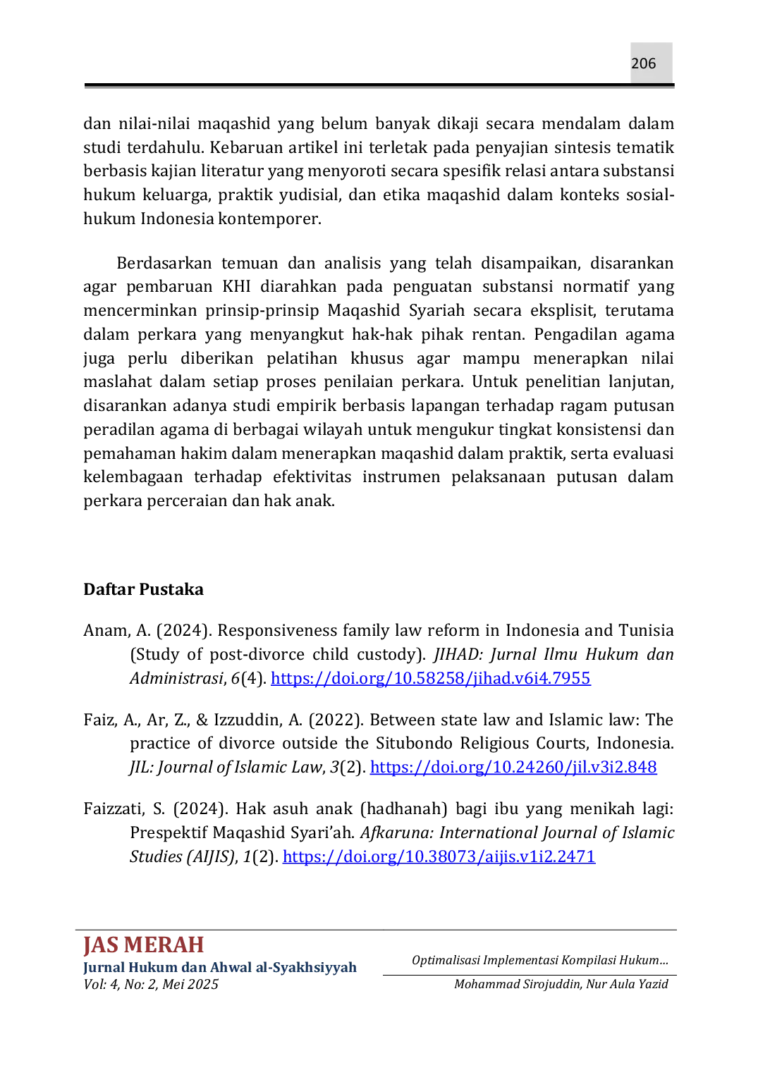 JURIS Optimalisasi Implementasi Kompilasi Hukum Islam dalam Kasus Perceraian Nafkah dan Hak Anak Tantangan dan Relevansi dengan Maqashid Syariah