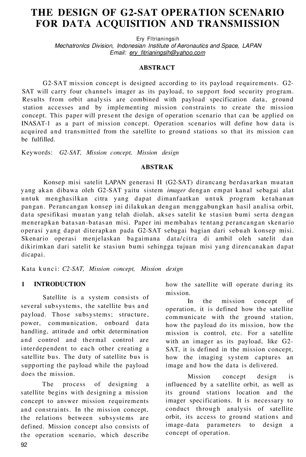 juris Perancangan Skenario Operasi G2 SAT untuk Akuisisi dan Transmisi Data