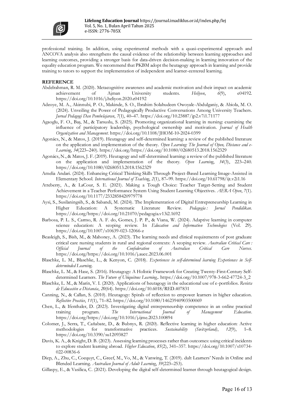 JURIS The Effectiveness of Heutagogy Approach on Student Learning Achievement