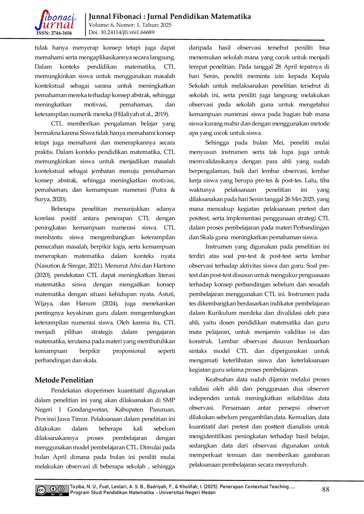 JURIS Penerapan Contextual Teaching and Learning Untuk Meningkatkan Kemampuan Numerasi Siswa SMP Pada Materi Perbandingan dan Skala