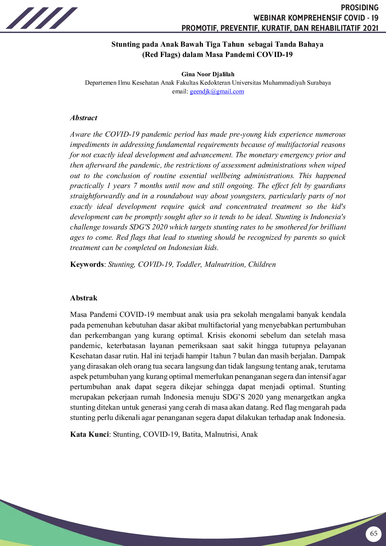 JURIS Stunting pada Anak Bawah Tiga Tahun sebagai Tanda Bahaya Red Flags dalam Masa Pandemi COVID 19