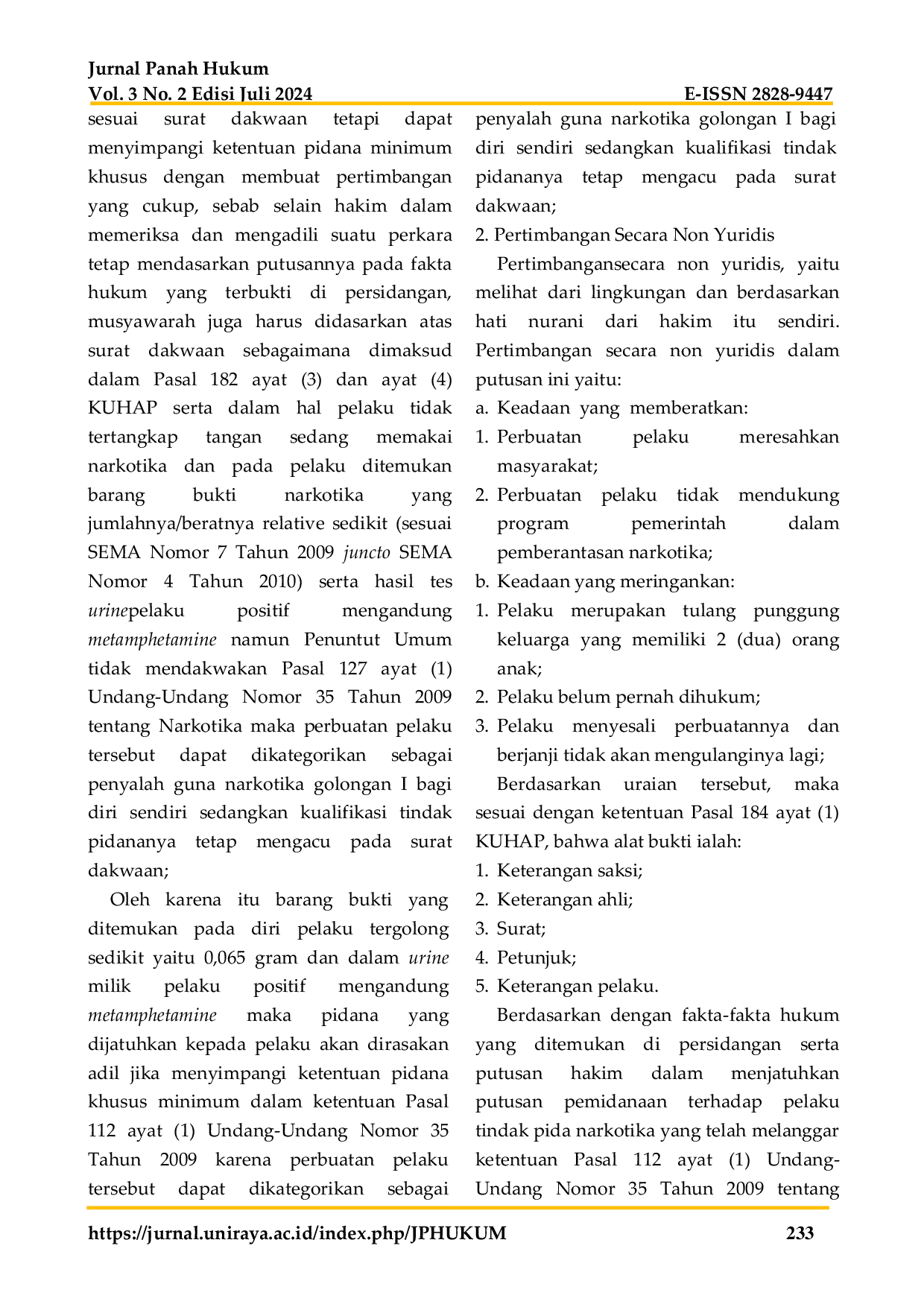 JURIS Pertimbangan Hakim Dalam Putusan Pemidanaan Di Bawah Ancaman Minimum Pada Tindak Pidana Narkotika