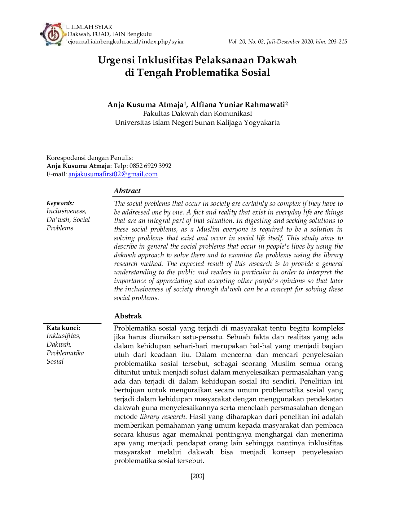 JURIS Urgensi Inklusifitas Pelaksanaan Dakwah di Tengah Problematika Sosial