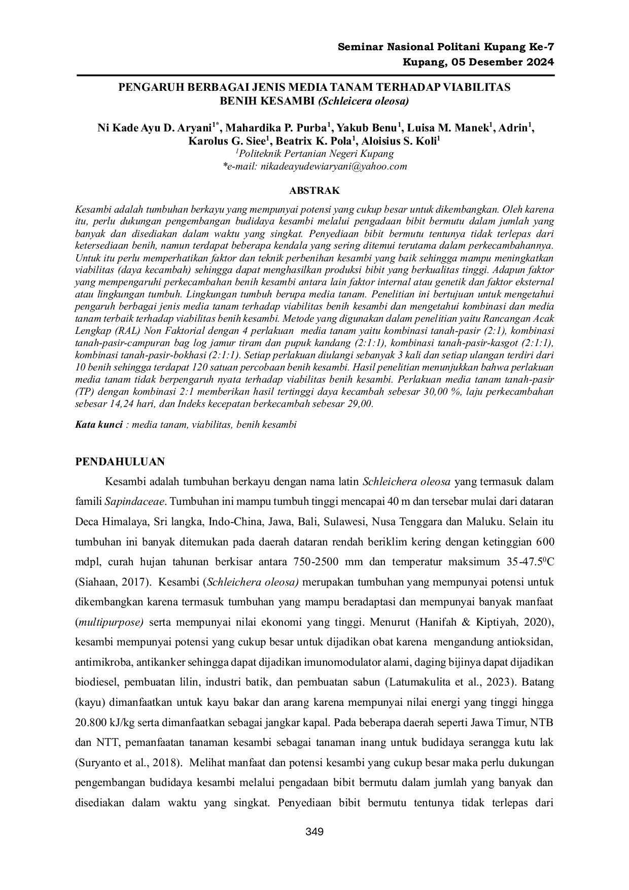 JURIS PENGARUH BERBAGAI JENIS MEDIA TANAM TERHADAP VIABILITAS BENIH KESAMBI Schleicera oleosa