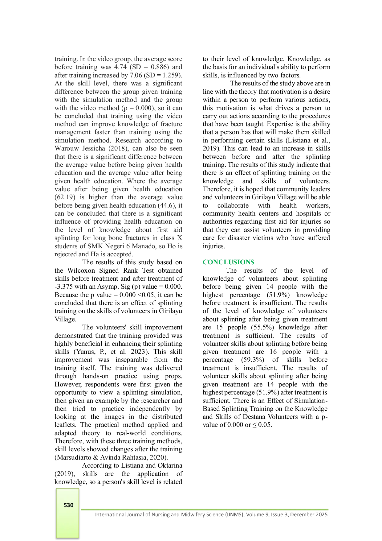 JURIS Effect of Simulation Based Splinting Training on Knowledge and Skills of Destana Volunteers A Pre Post Experimental Study