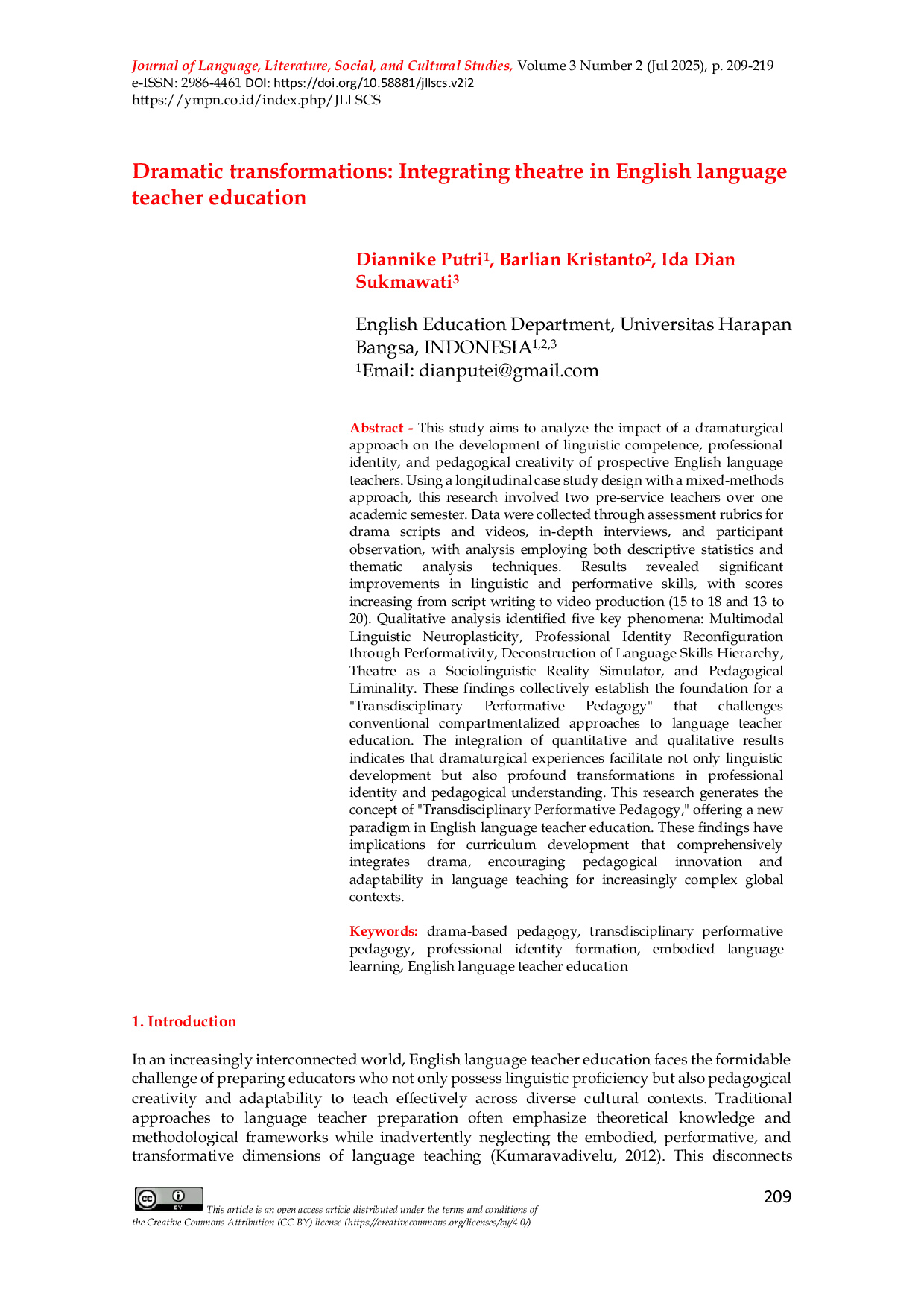 JURIS Dramatic transformations Integrating theatre in English language teacher education