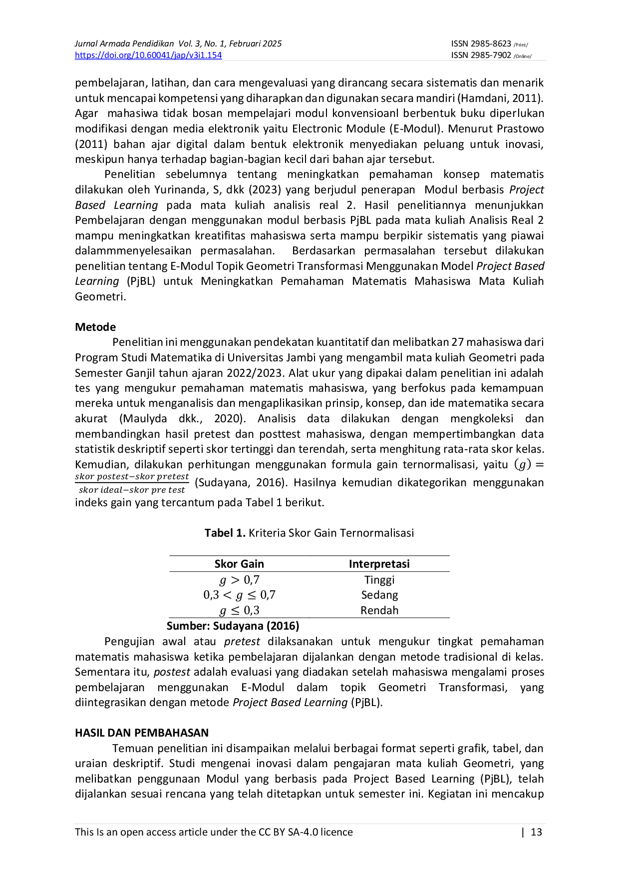 JURIS E Modul Topik Geometri Transformasi Berbasis PjBL untuk Meningkatkan Pemahaman Matematis Mahasiswa