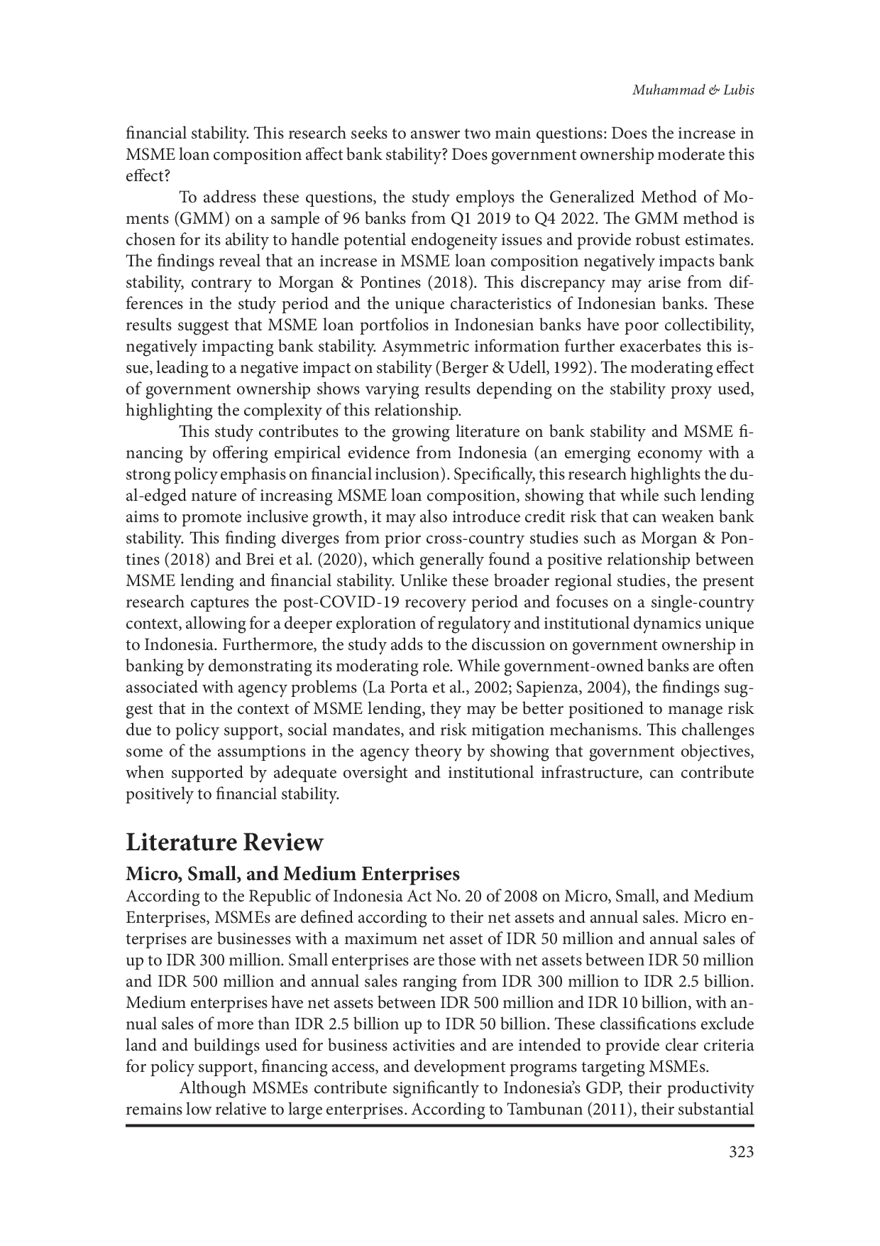 juris MSME Loan Composition Financial Stability and Government Ownership Evidence from Indonesia s Banking Sector