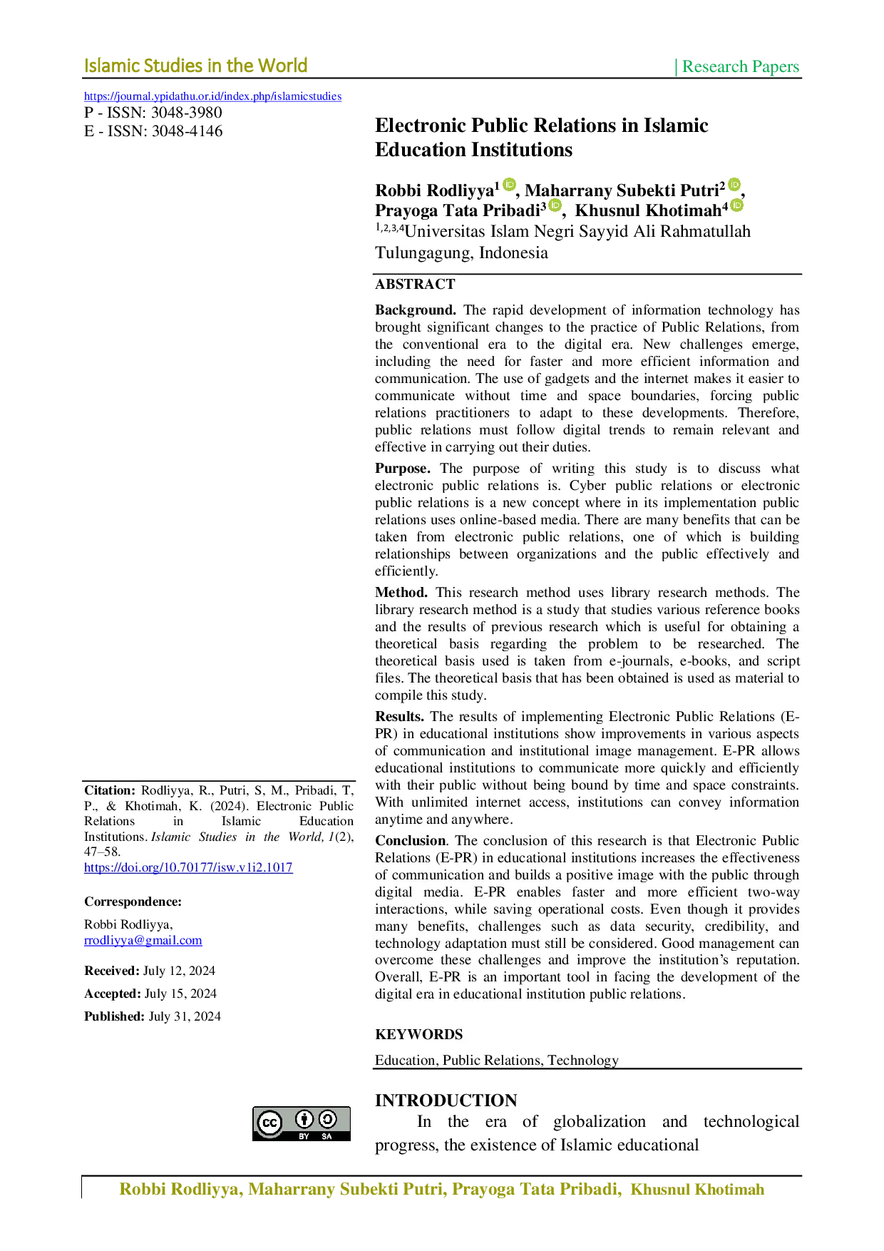 JURIS Electronic Public Relations in Islamic Education Institutions
