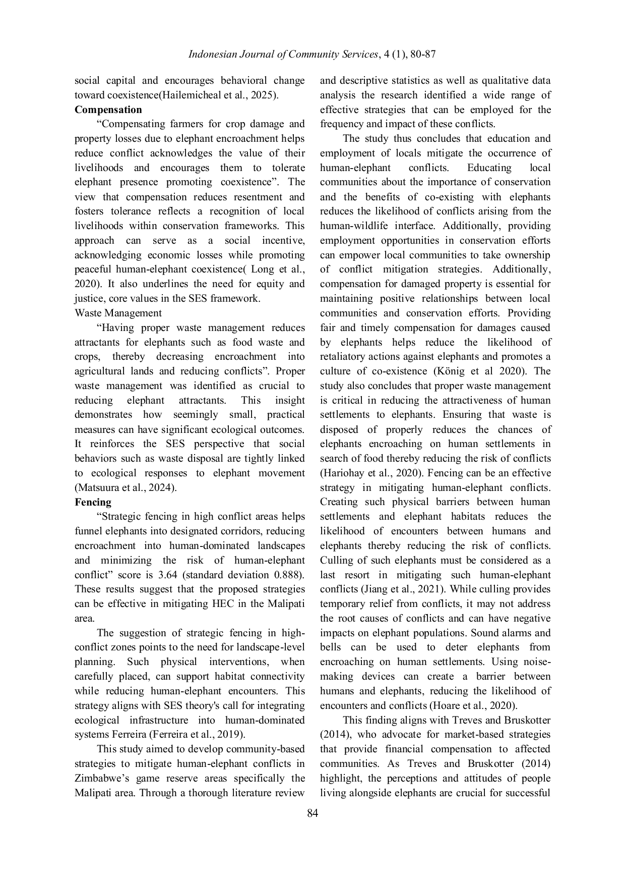 JURIS A Framework of Strategies to Mitigate the Frequency and Impact of Human Elephant Conflicts in the Game Reserve Areas of Zimbabwe