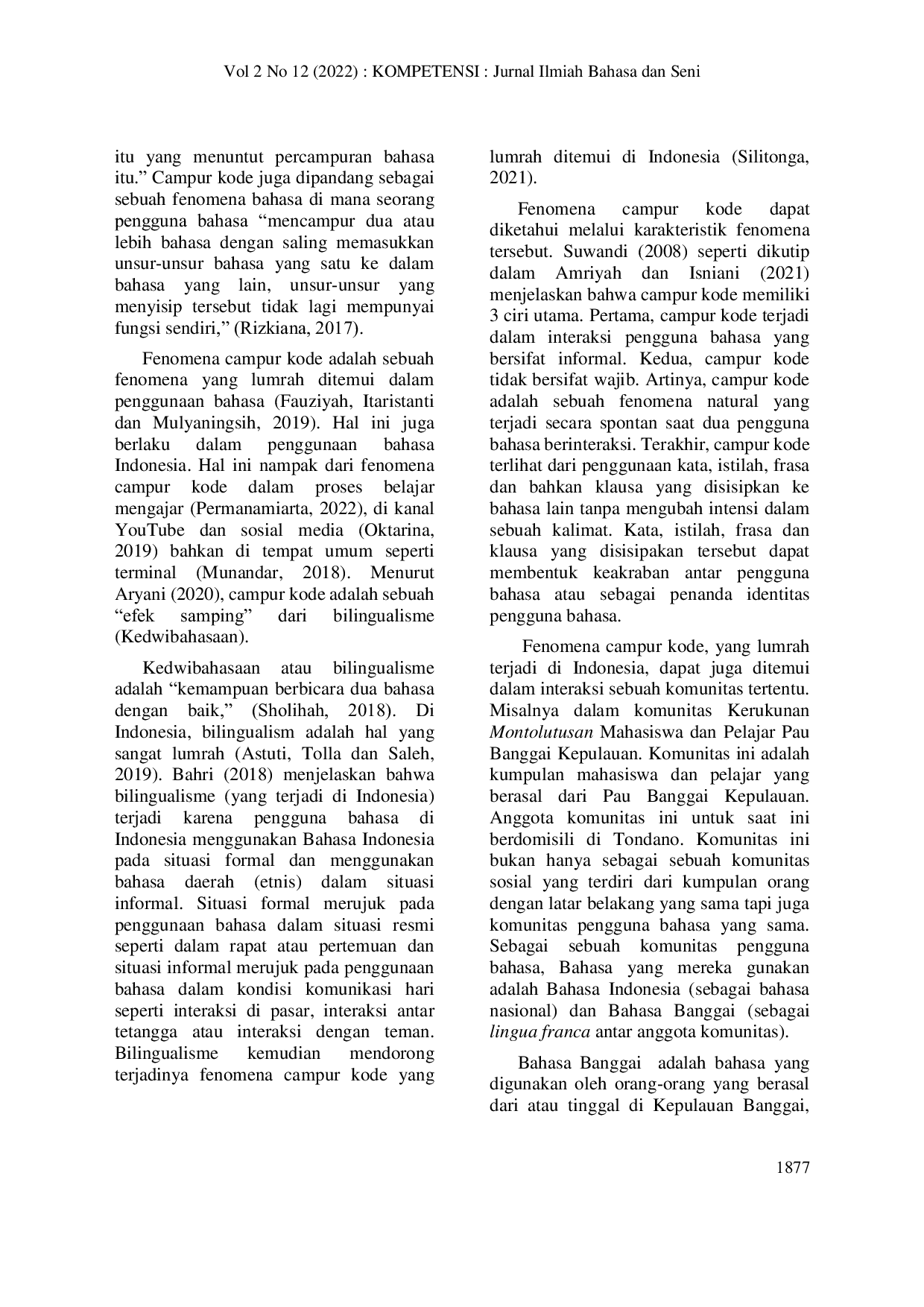 JURIS Campur Kode Kosa Kata Bahasa Banggai Terhadap Penggunaan Bahasa Indonesia Dalam Kerukunan Montolutusan Mahasiswa Dan Pelajar Pau Banggai Kepulauan Yang Ada Di Tondano